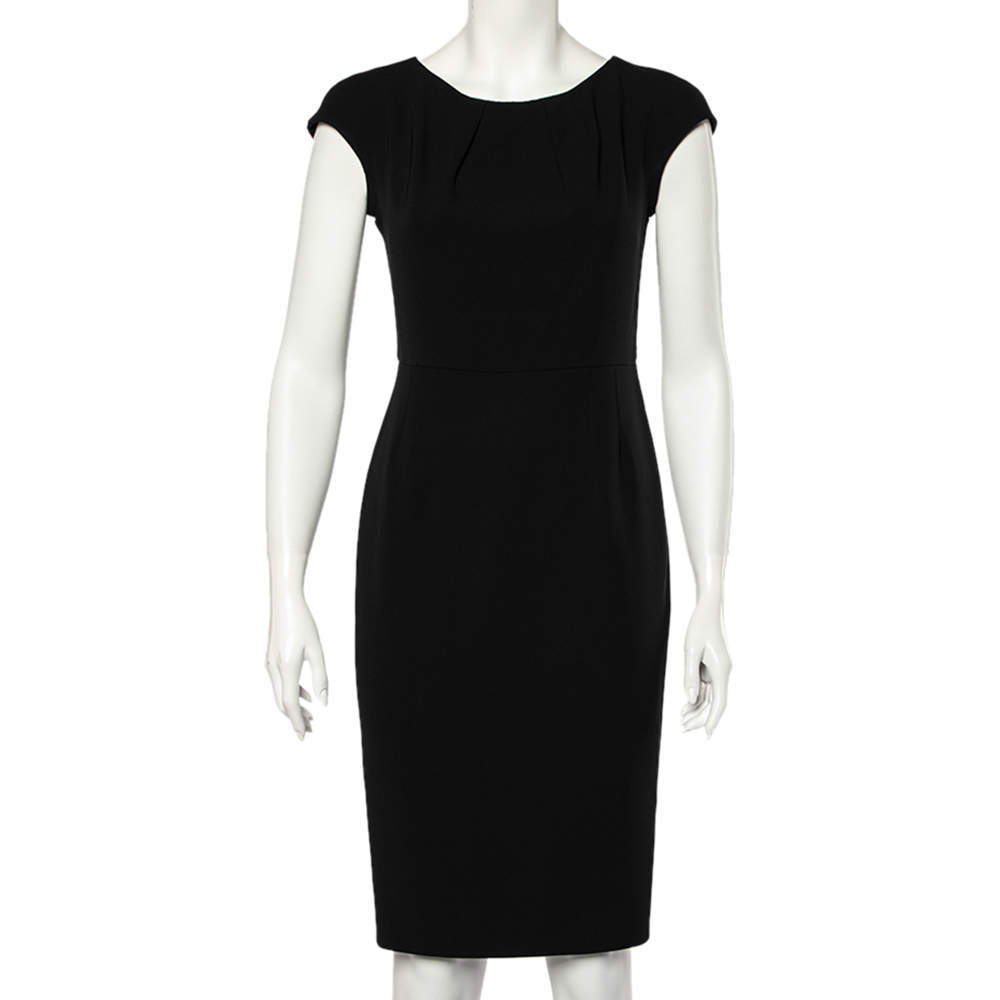 Pre Owned Max Mara Black Crepe Pleated Neck Sheath Dress M