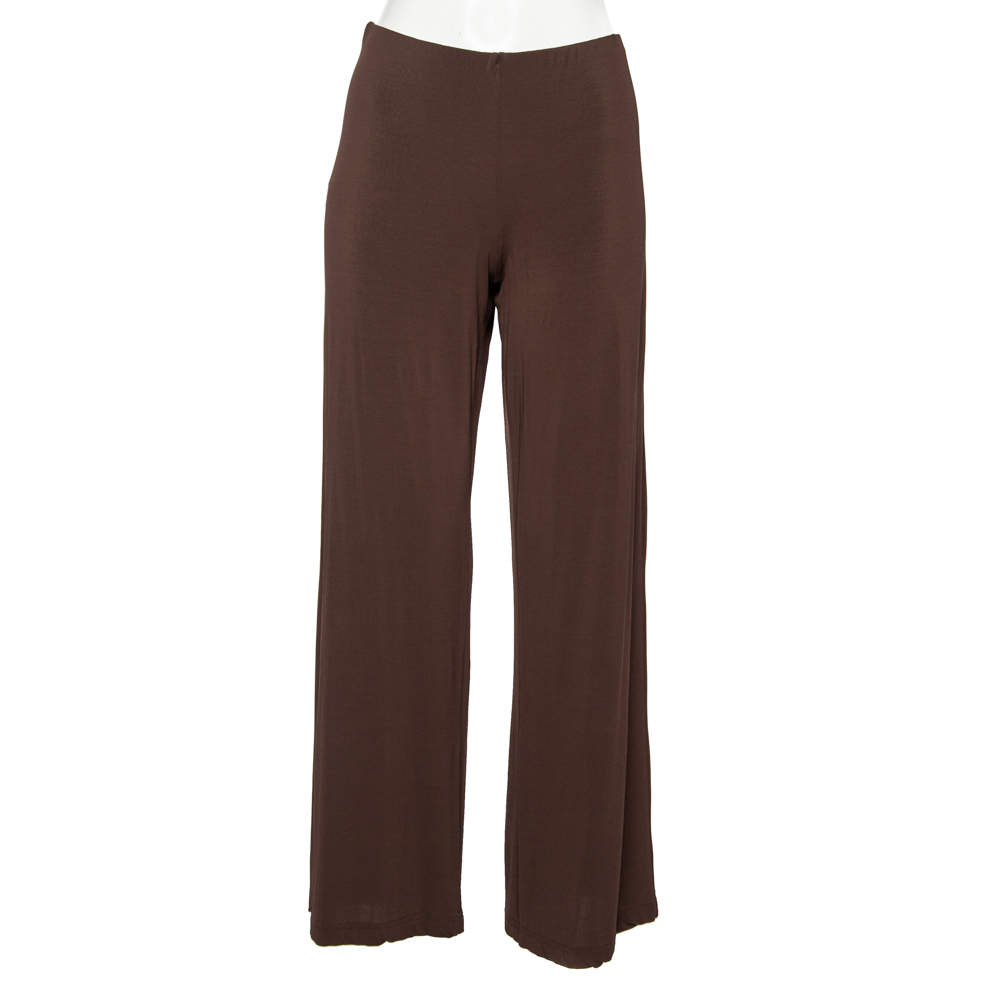 Pre Owned Max Mara Brown Jersey Straight Leg Pants L