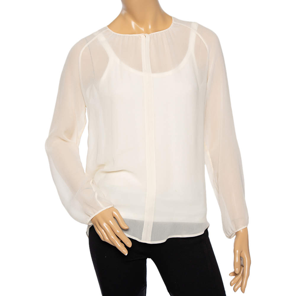 Pre Owned Max Mara Cream Silk Sheer Top M