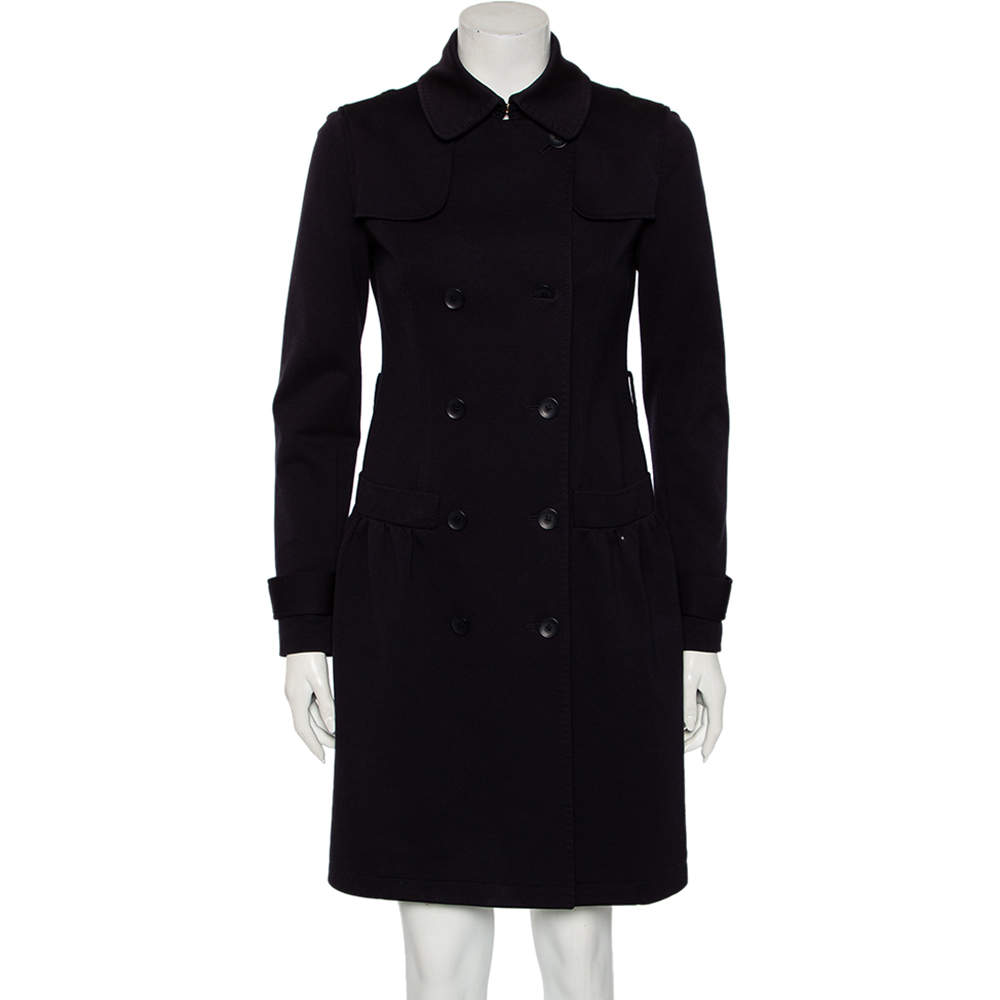 Pre Owned Max Mara Navy Blue Cotton Double Breasted Trench Coat S