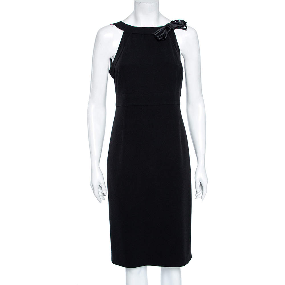 Pre Owned Max Mara Black Crepe Bow Detailed Sleeveless Dress M