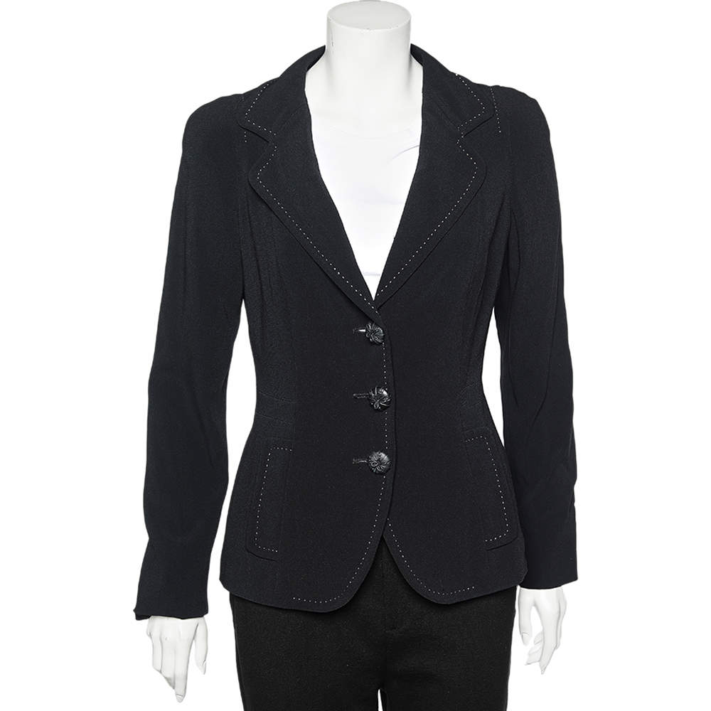 Max Mara Black Crepe Button Front Blazer S