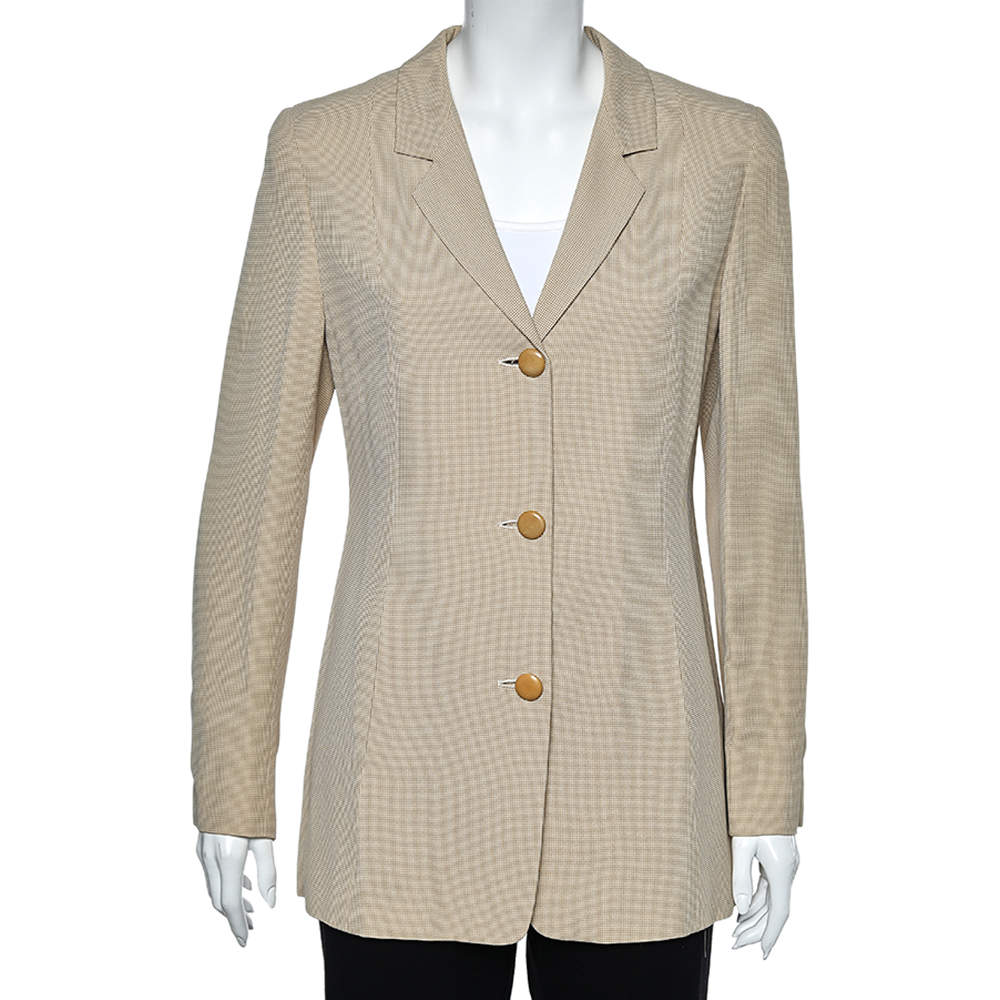 Pre Owned Max Mara Cream Textured Crepe Button Front Blazer S