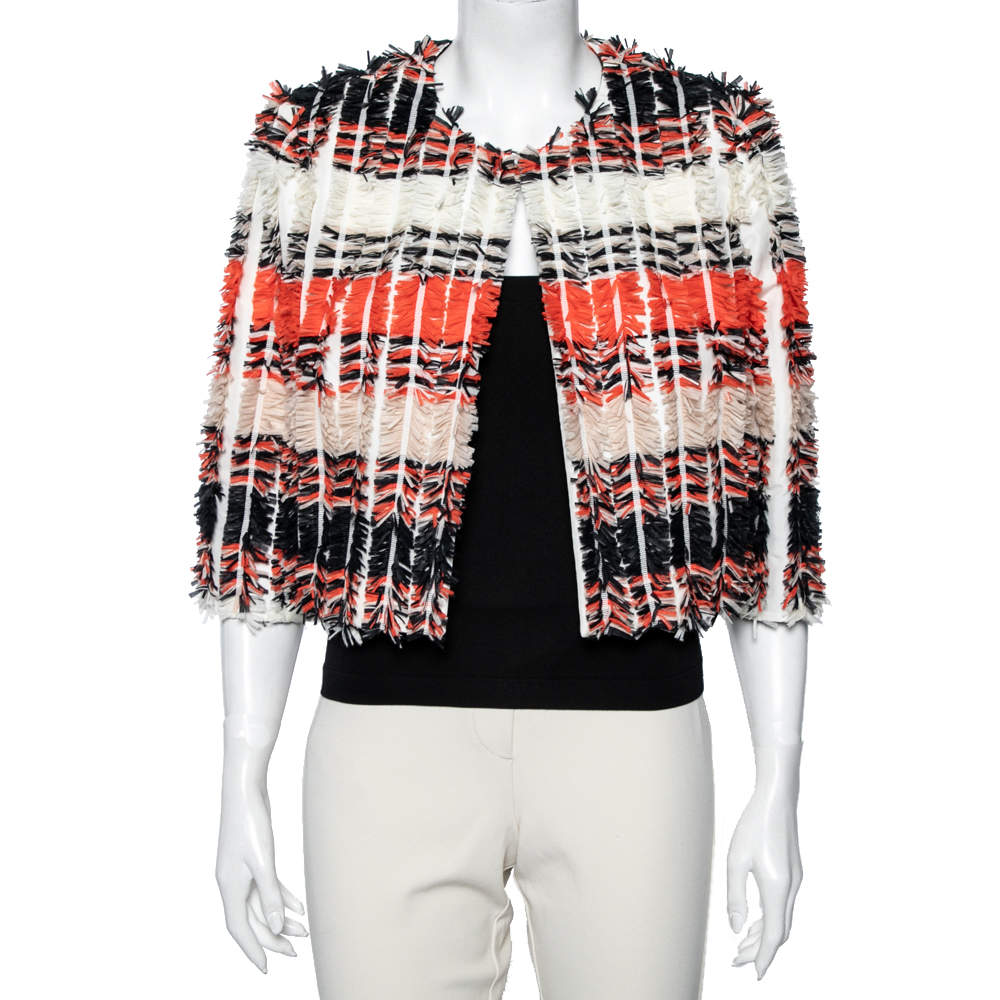Max Mara Multicolored Fringed Long Sleeve Cropped Jacket L