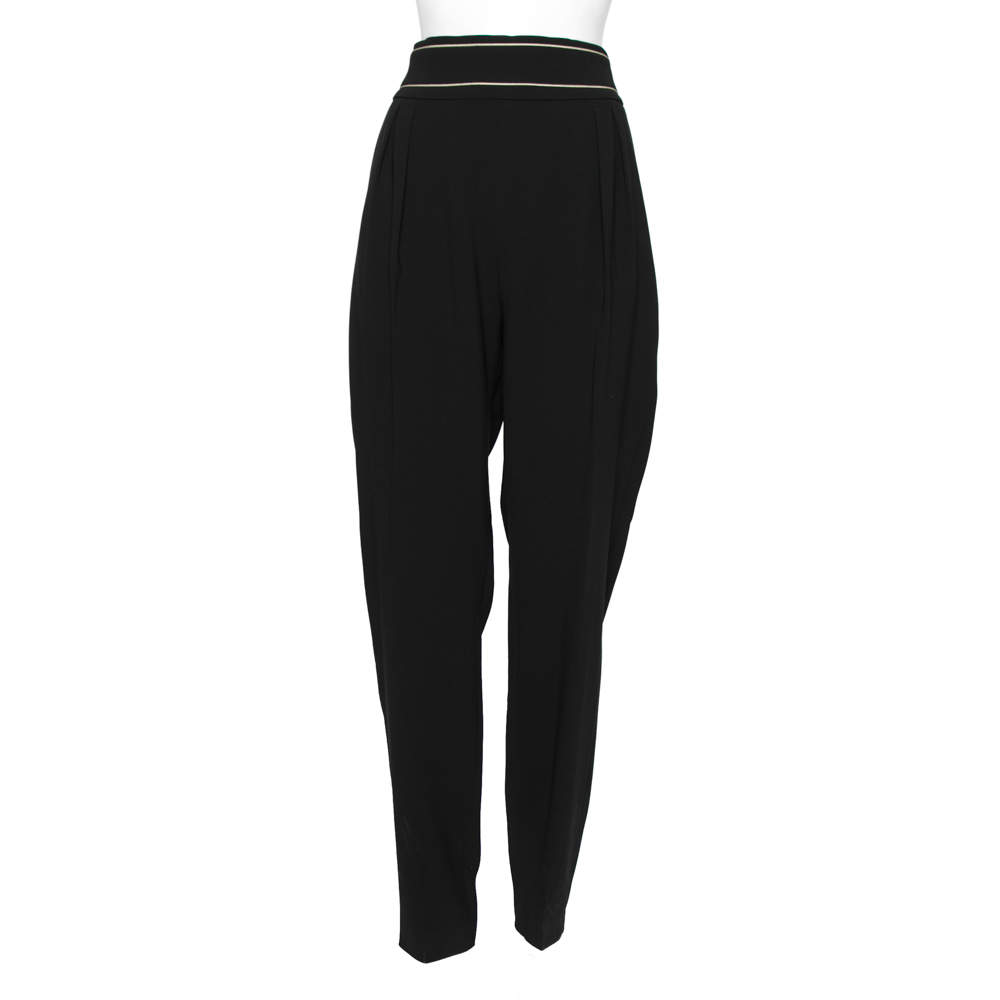Pre Owned Max Mara Black Stretch Crepe Pleat Detailed Pants L