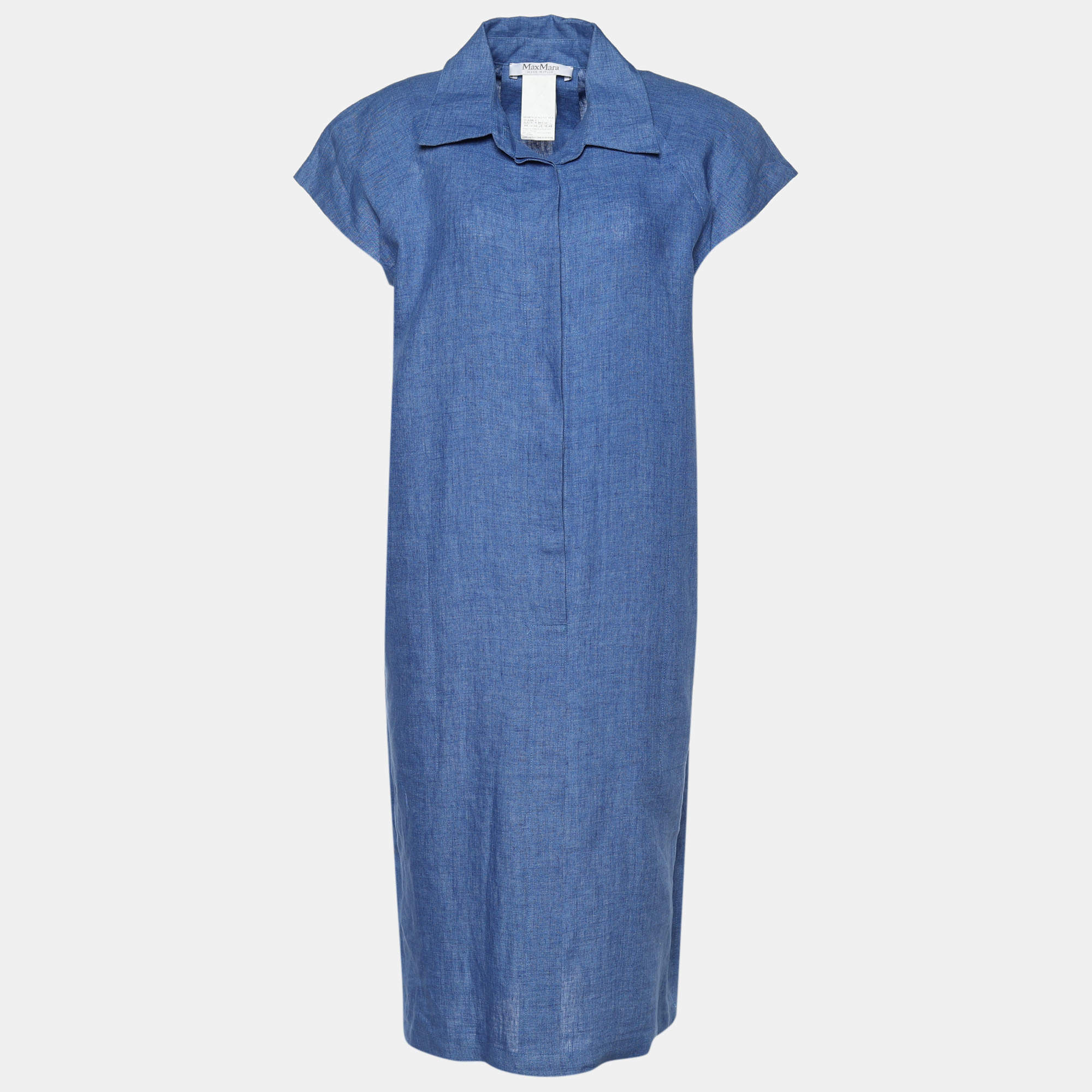 Max Mara Blue Linen Cap Sleeve Tunic Dress L