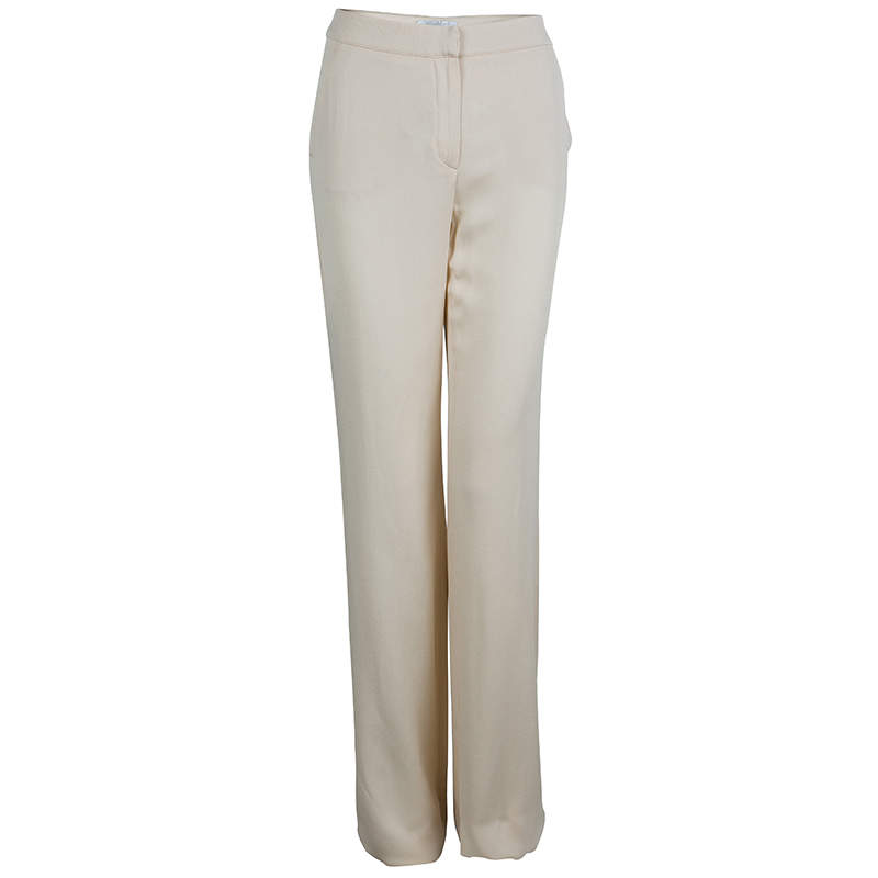 Pre Owned Max Mara Beige Silk Crepe Trousers M