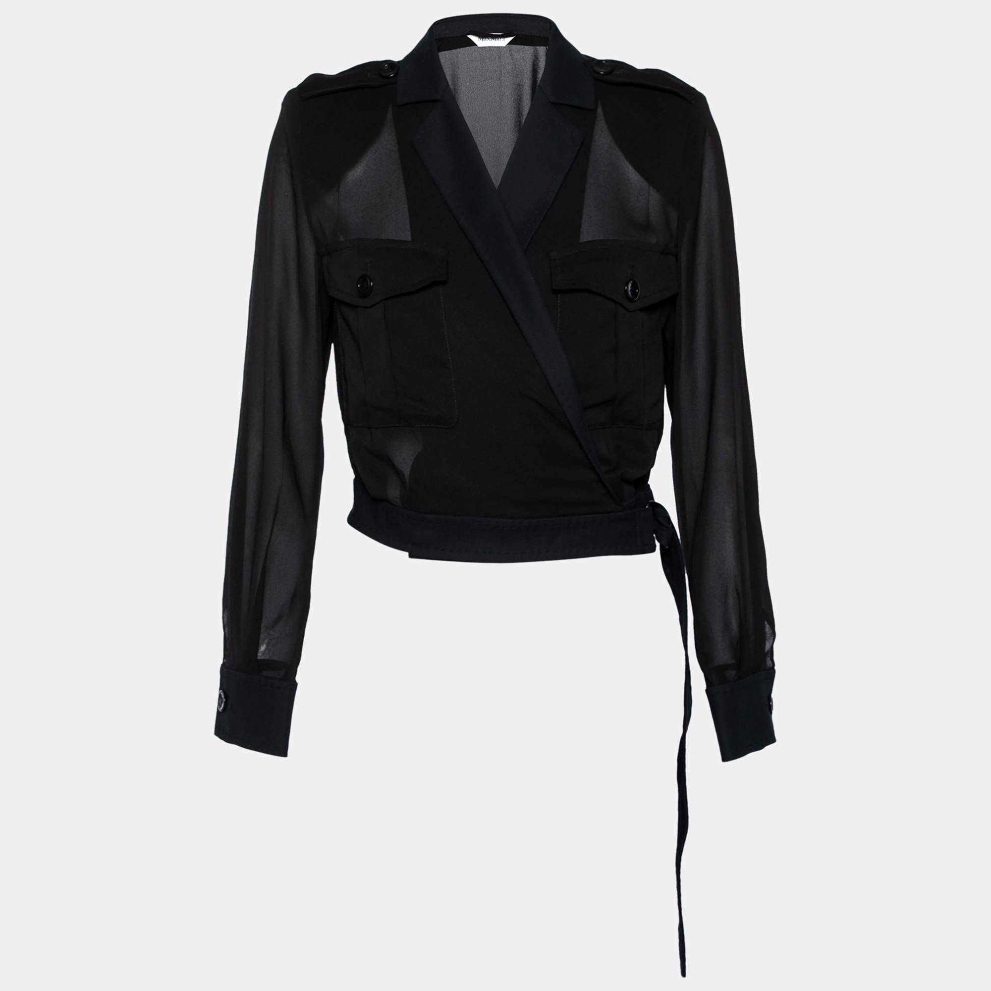 Pre Owned Max Mara Black Crepe Front Tie Detail Crop Jacket M