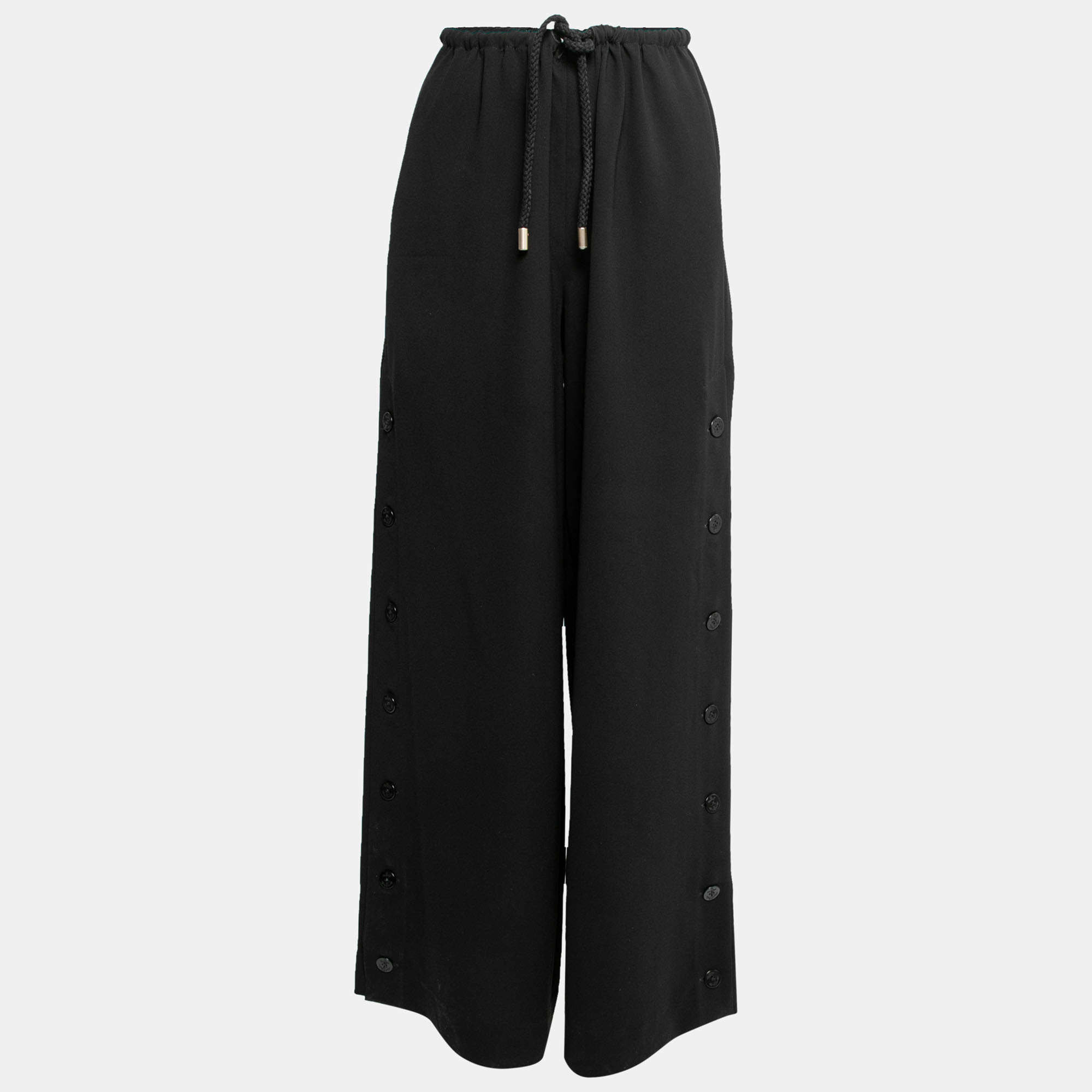 Pre Owned Max Mara Black Crepe Buttoned-Up Wide Leg Pants M