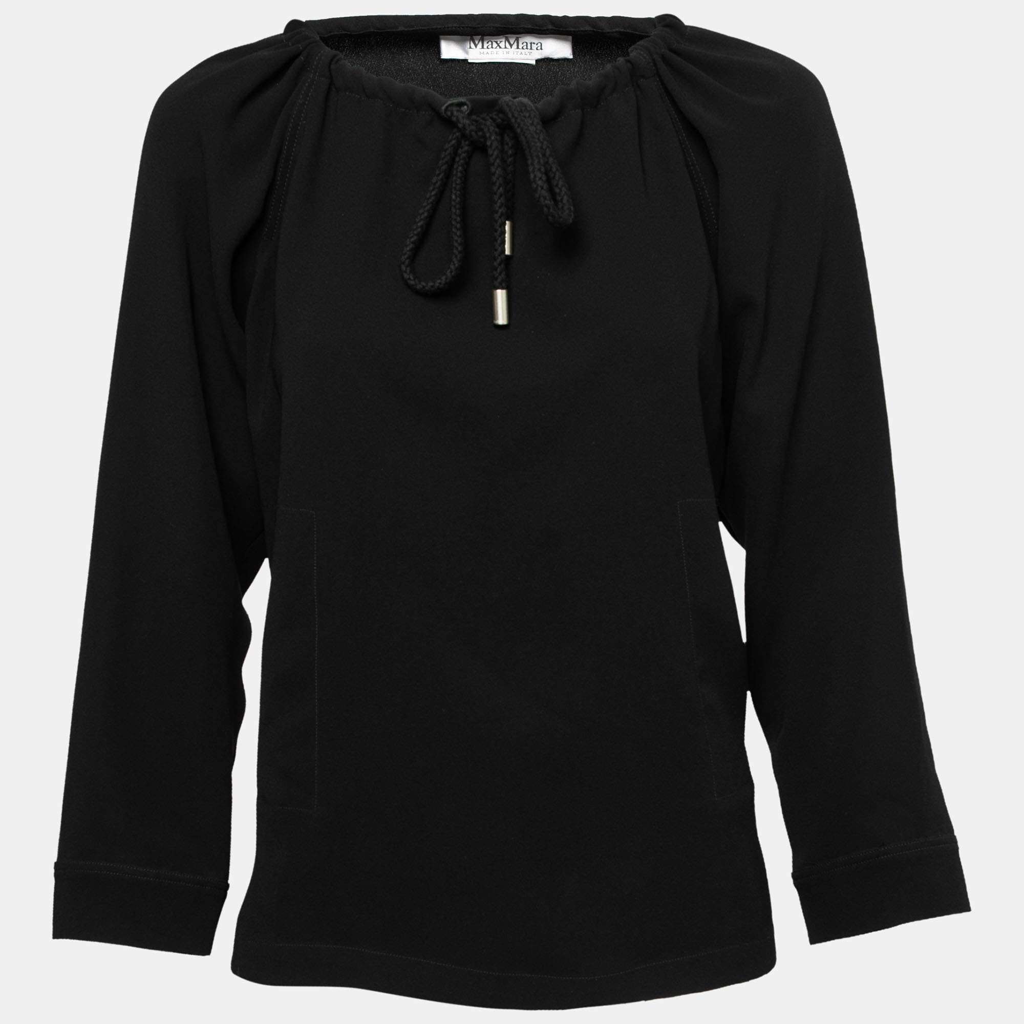 Max Mara Black Crepe Drawstring Detail Pocketed Blouse M