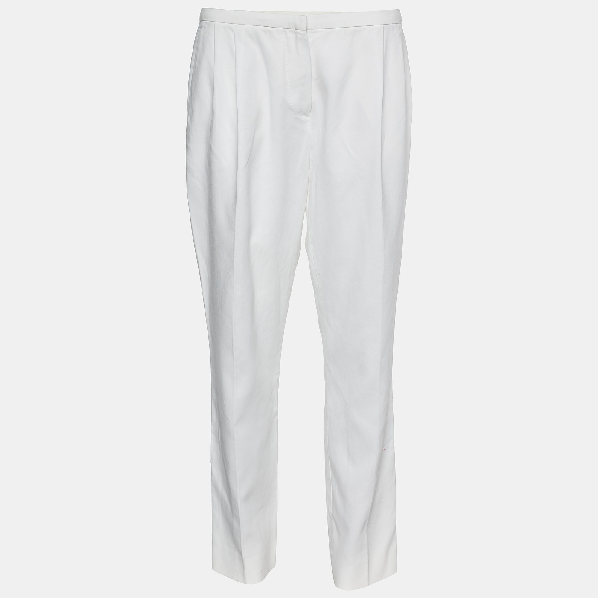 Pre Owned Max Mara White Cotton Trousers L