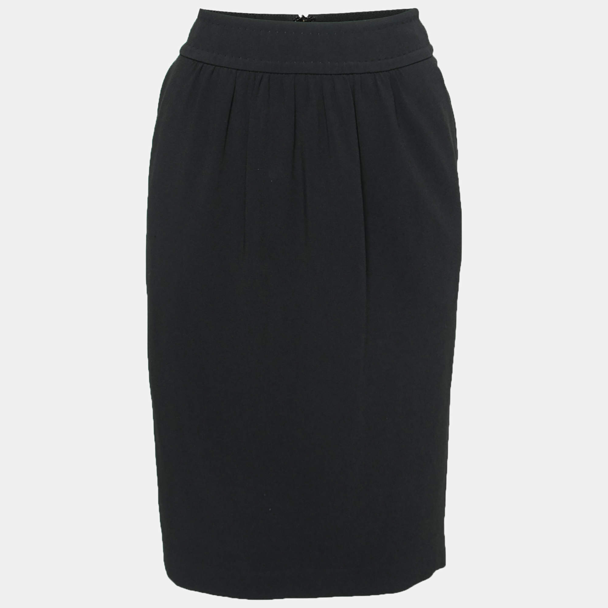 Max Mara Black Crepe Slit Detail Midi Skirt M