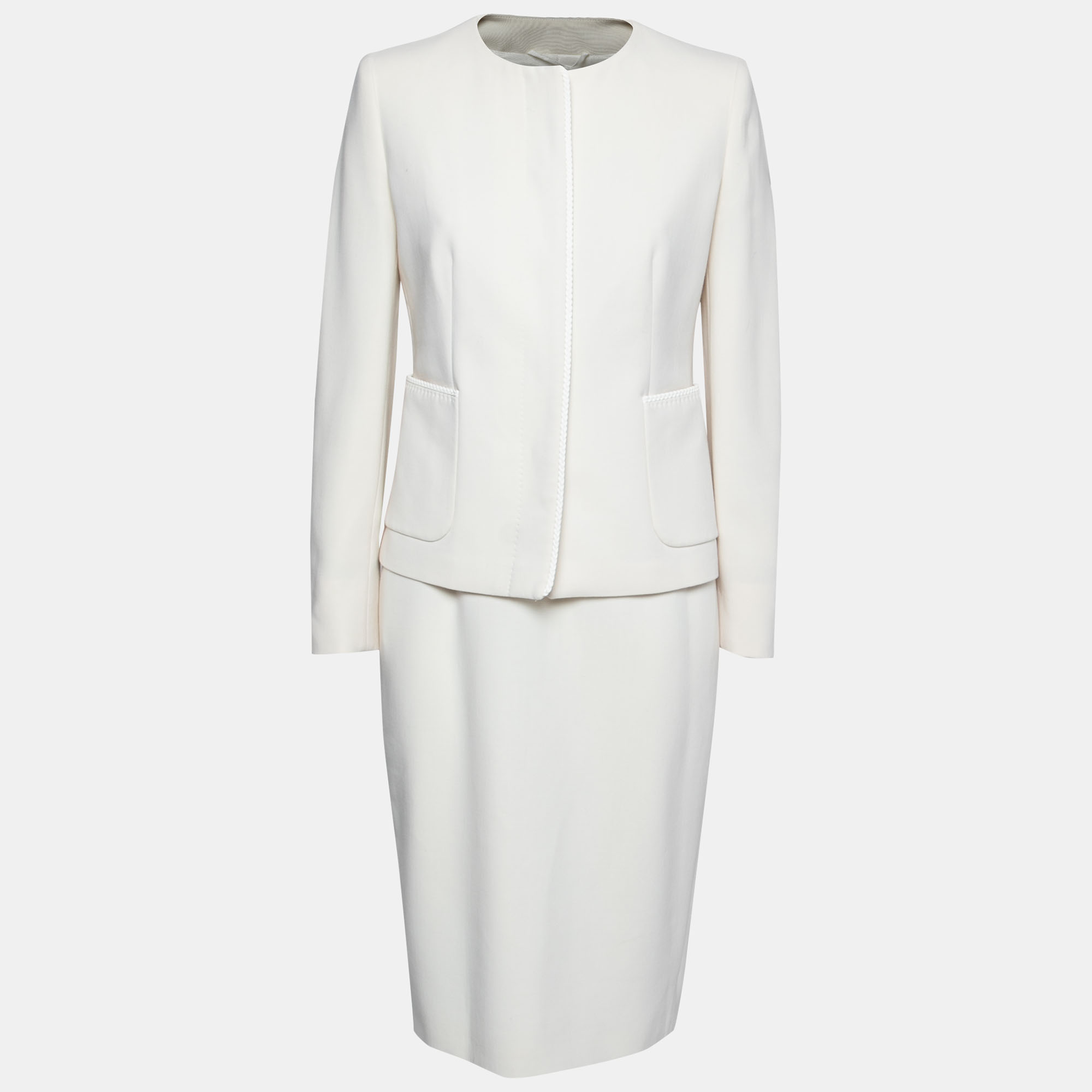 Pre Owned Max Mara Cream Wool Sleeveless Dress Jacket Set M