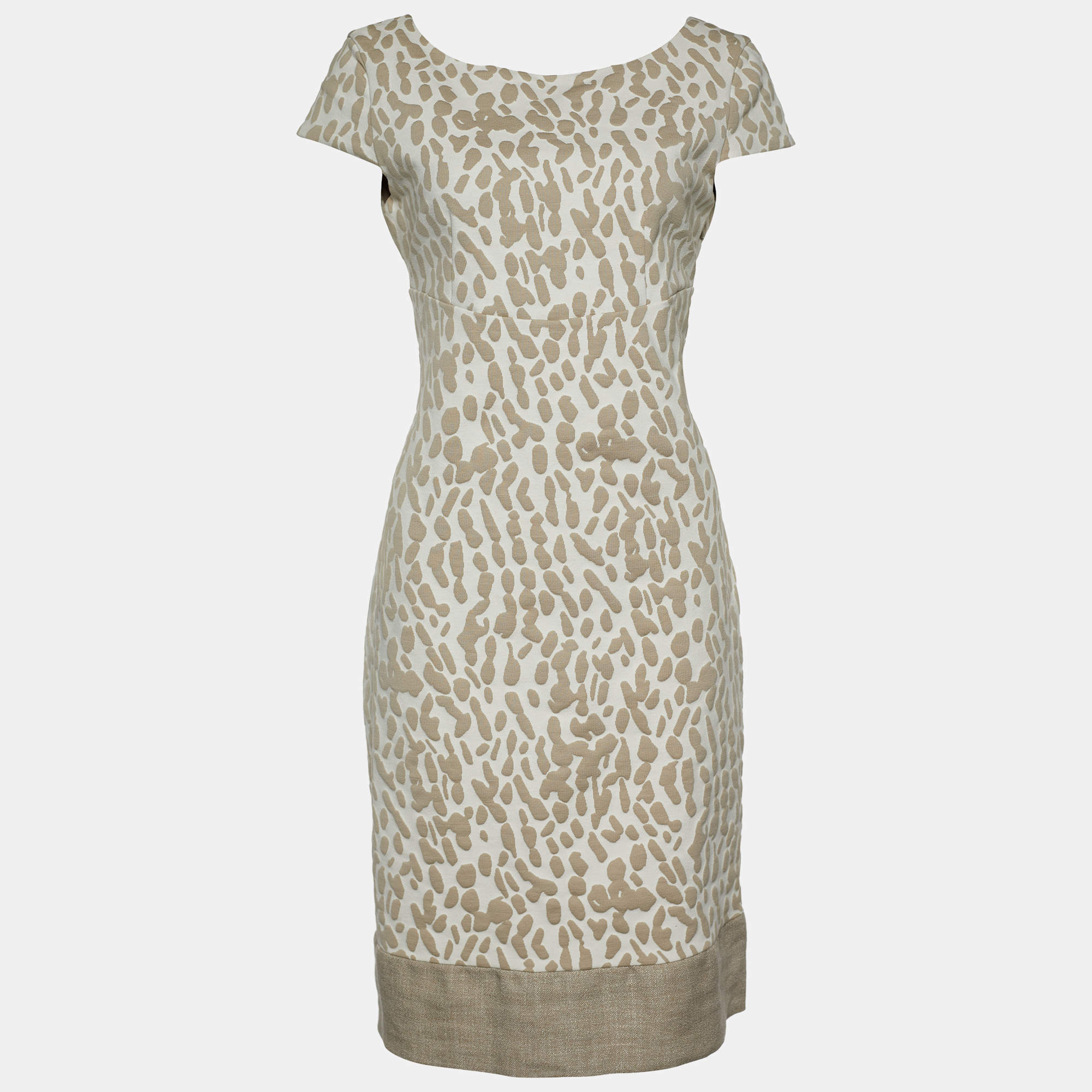 Max Mara Ivory & Beige Embossed Knit Sheath Dress M