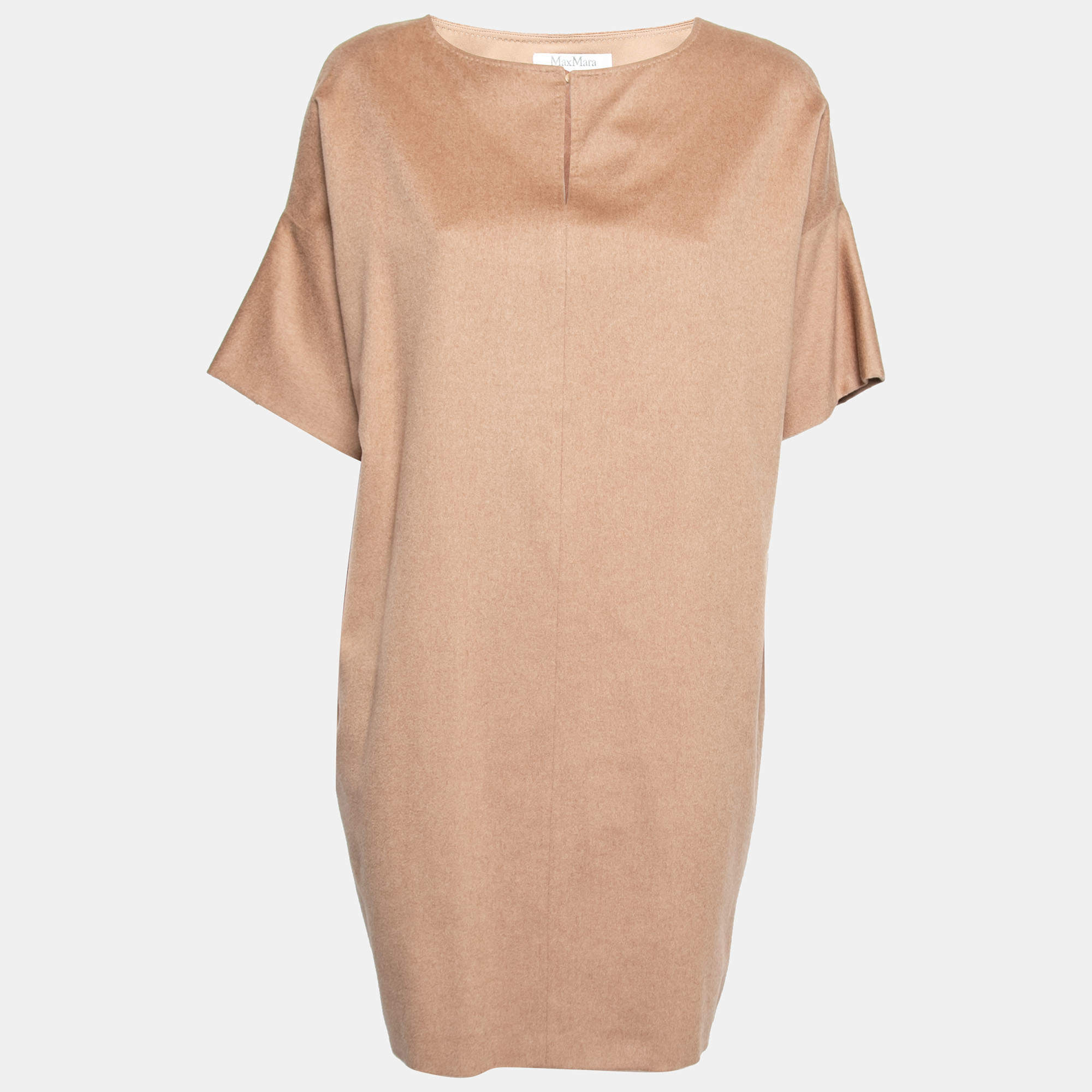 Pre Owned Max Mara Tan Camel Hair Short Sleeve Mini Dress S