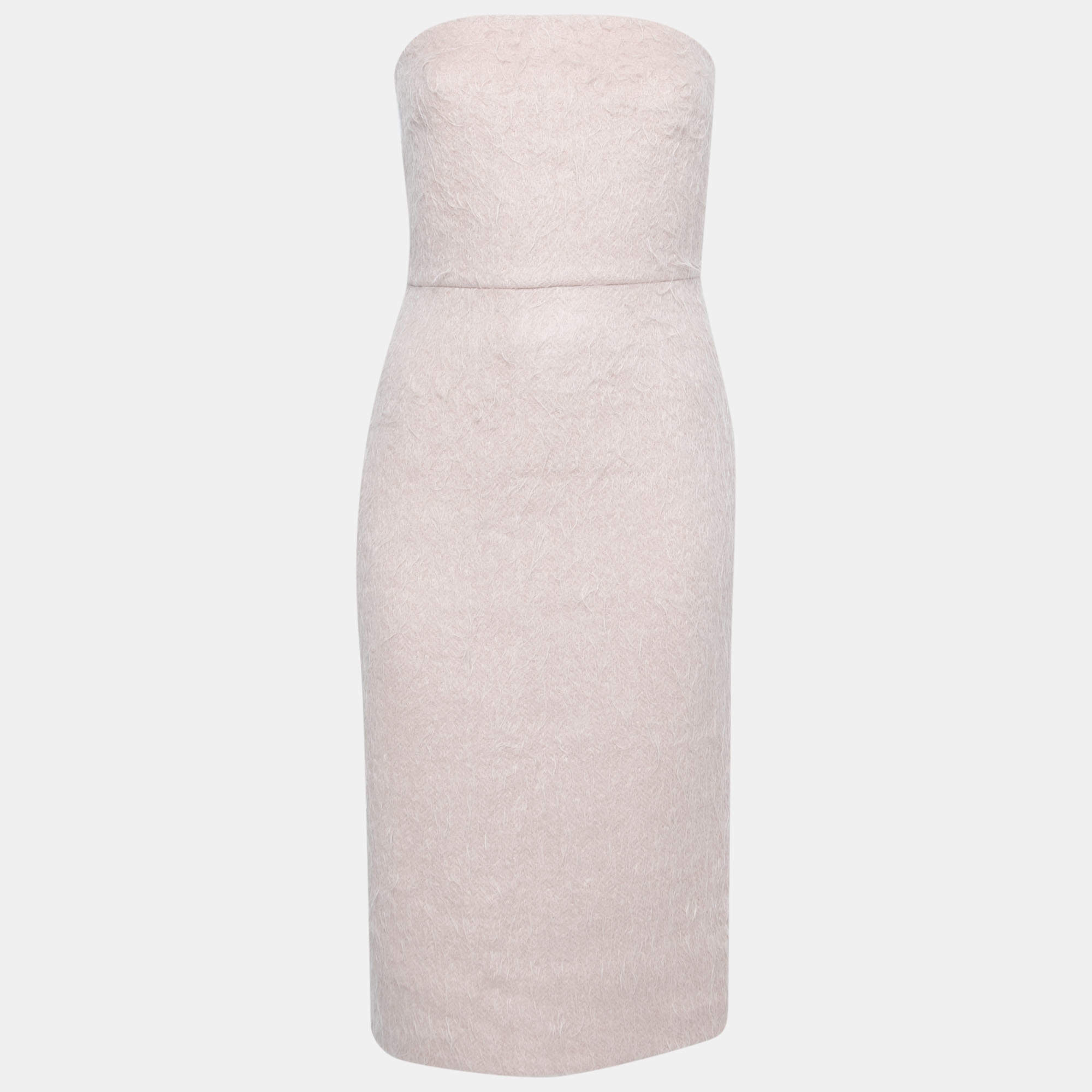 Pre Owned Max Mara Blush Pink Alpaca Fur Strapless Razza Dress S
