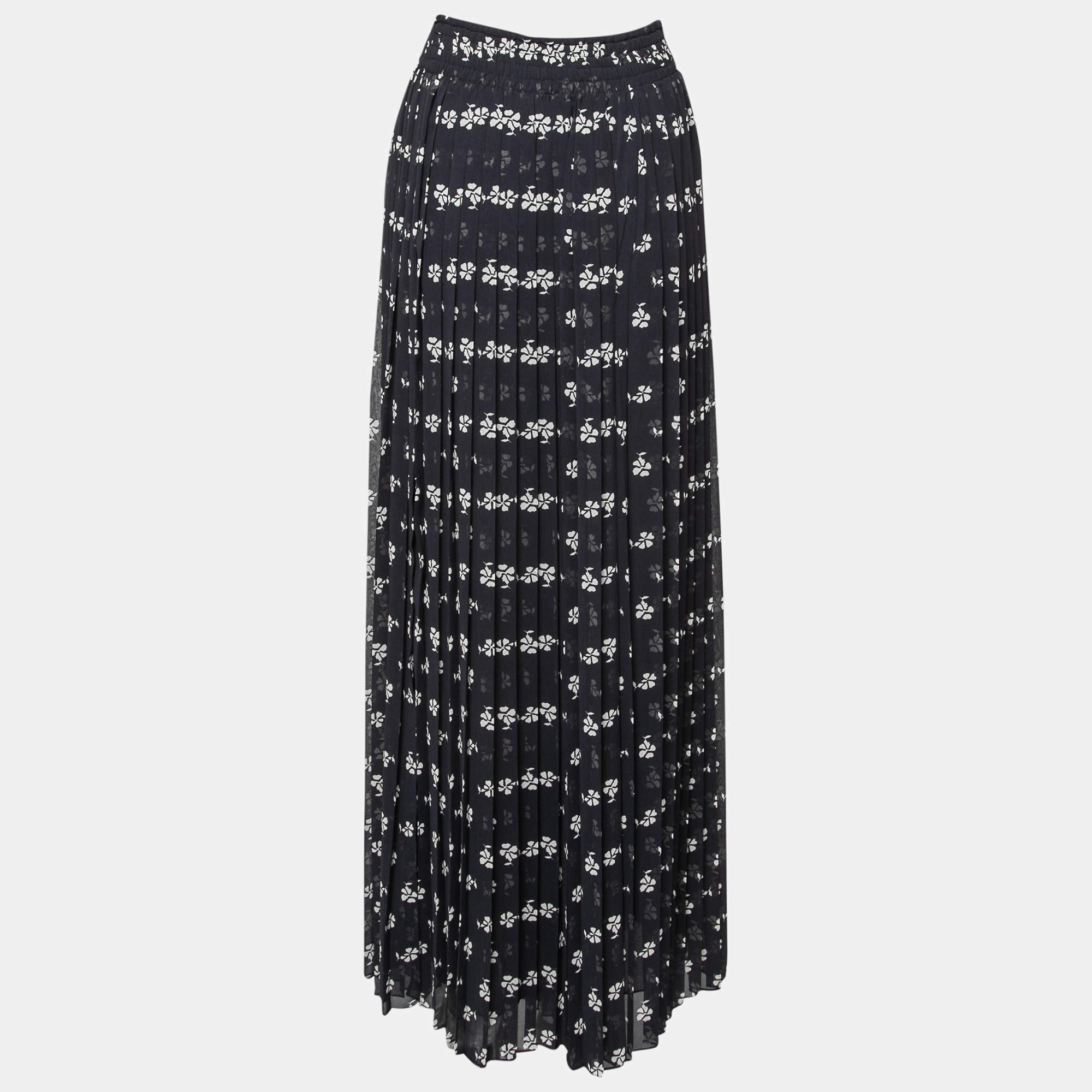 Pre Owned Max Mara Navy Blue Floral Printed Chiffon Pleated Palazzo Pants S