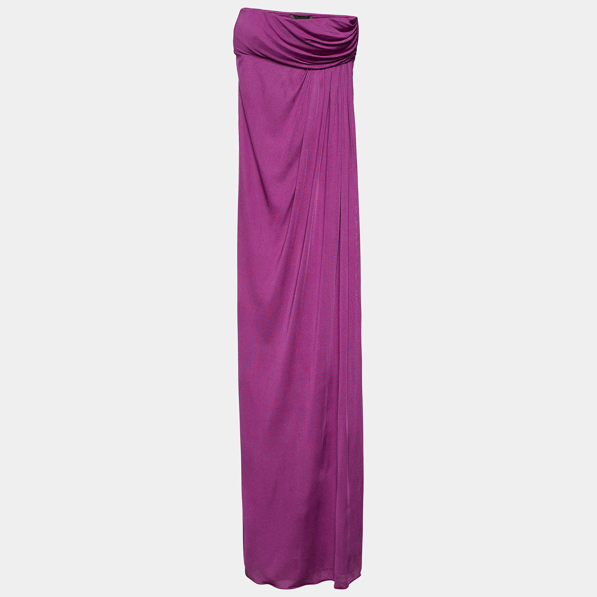 Pre Owned Max Mara Purple Silk Jersey Strapless Maxi Dress S