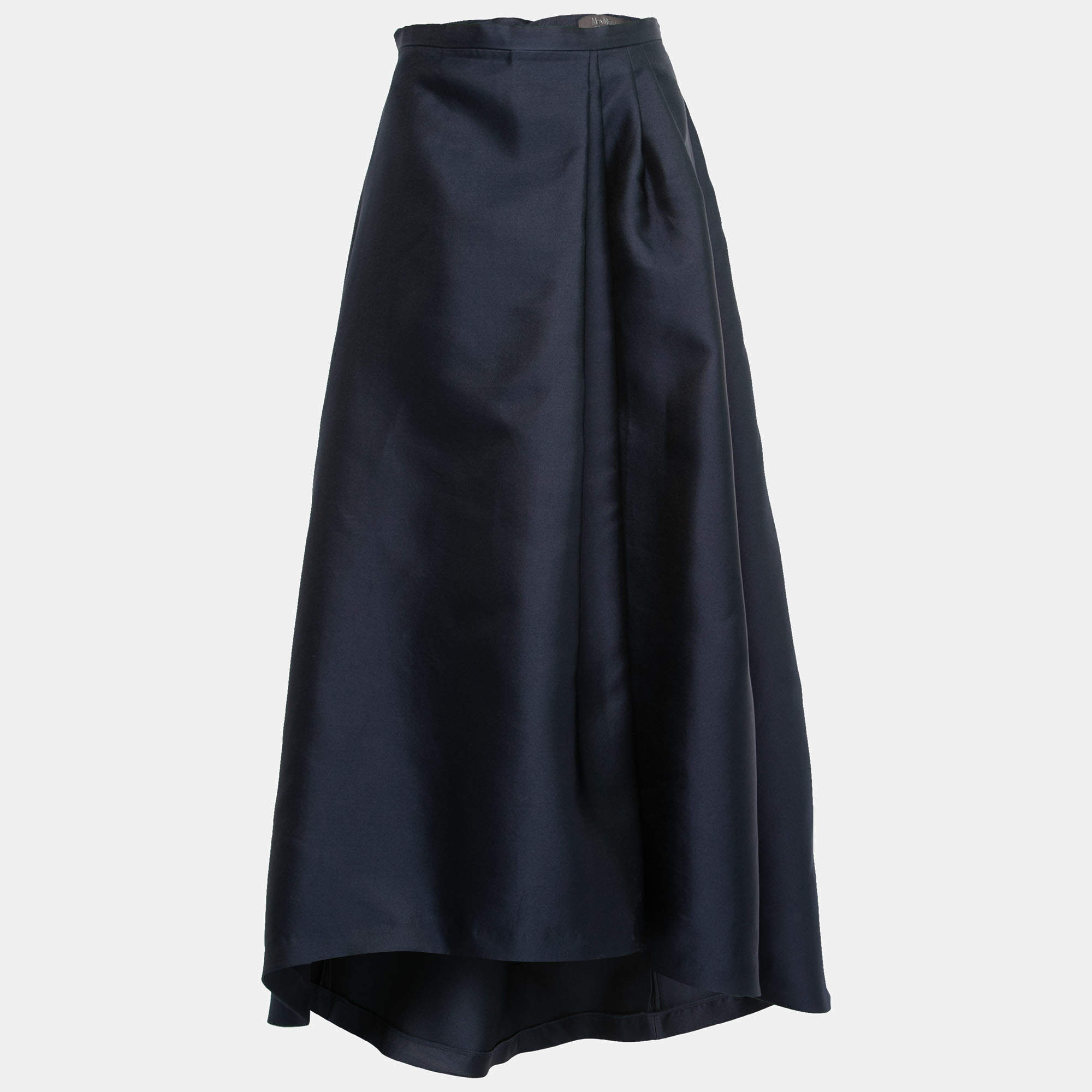 Pre Owned Max Mara Navy Blue Silk Pleated Maxi Skirt S