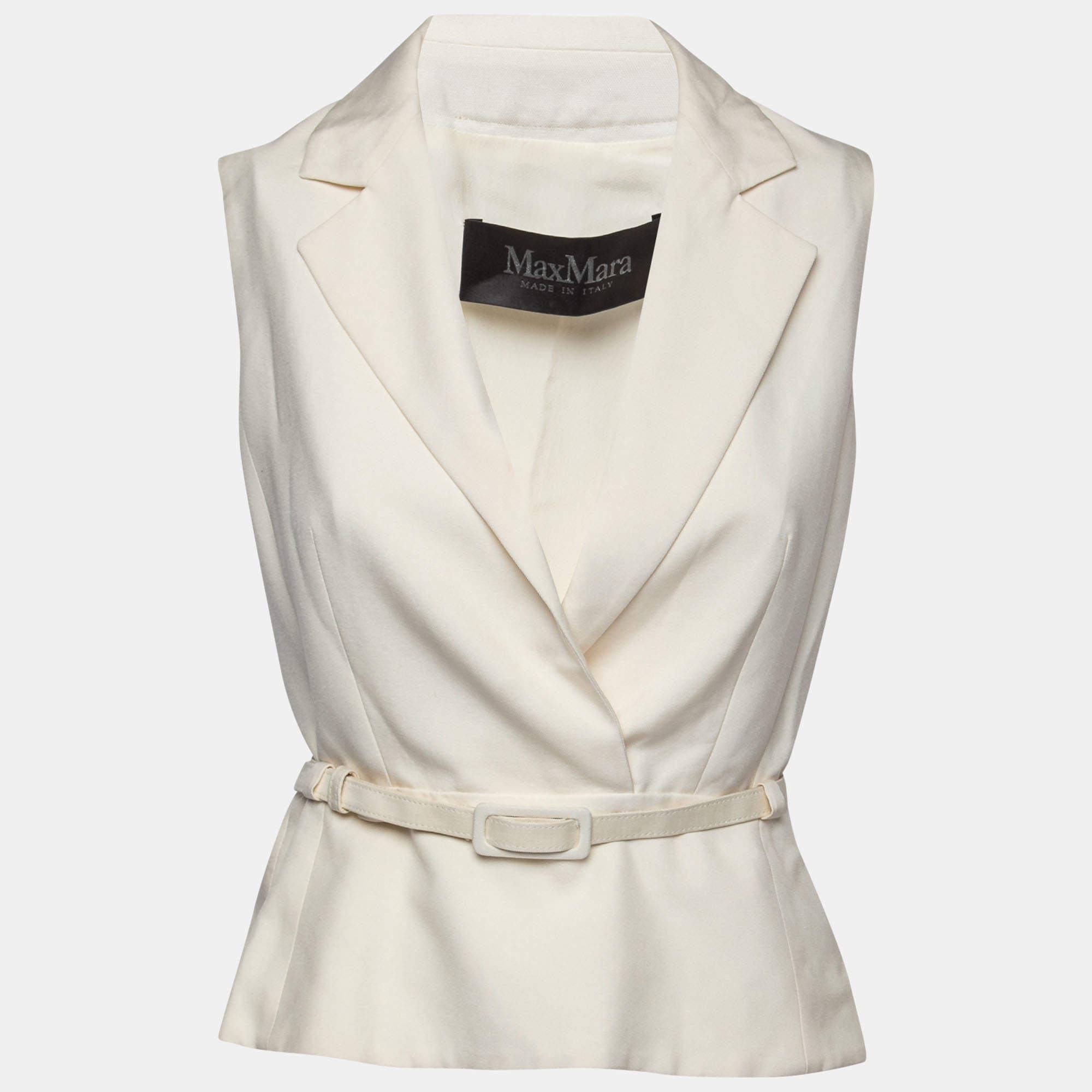 Pre Owned Max Mara Cream Silk-Crepe Belted Cariddi Top S