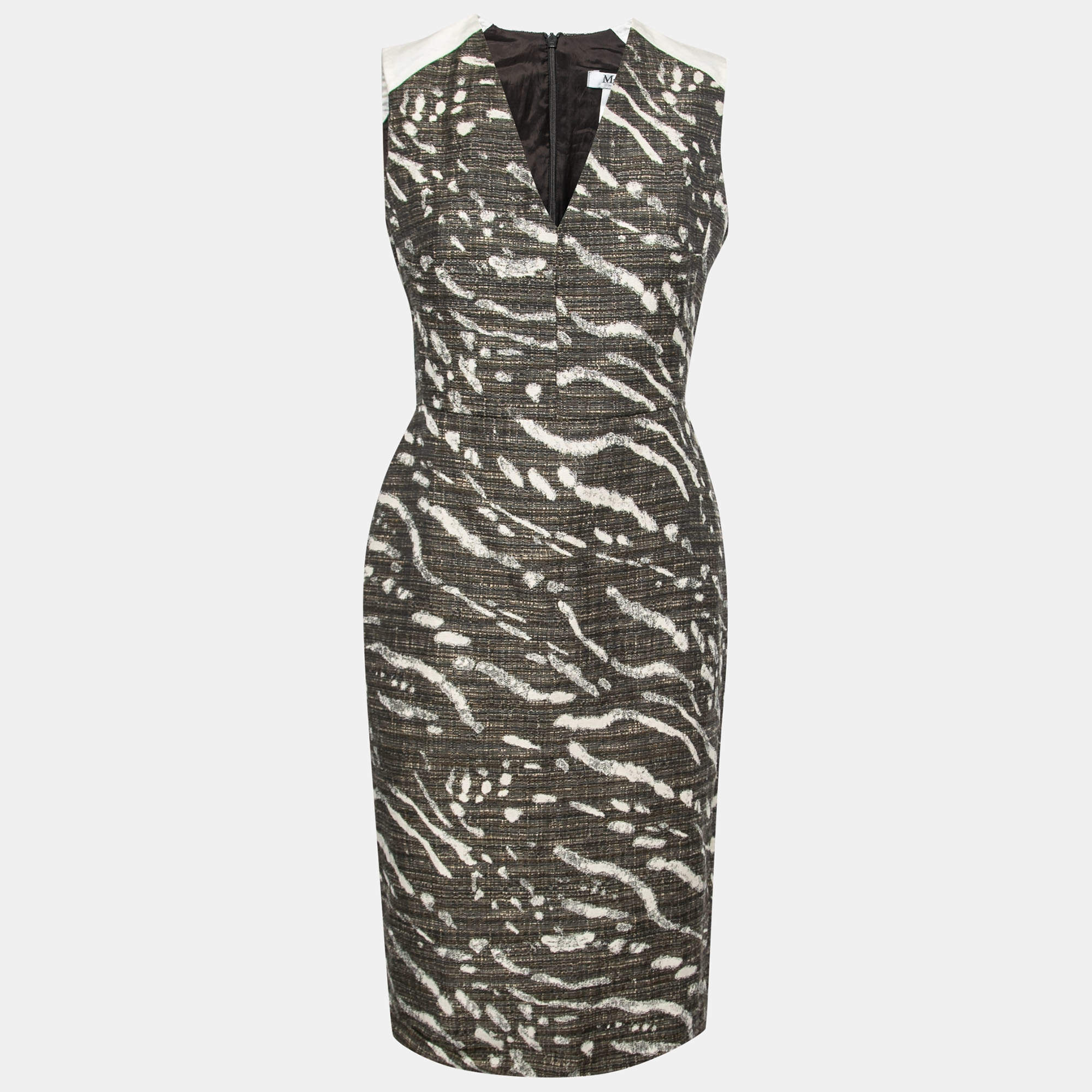 Max Mara Green Textured Cotton & Linen Sheath Dress M