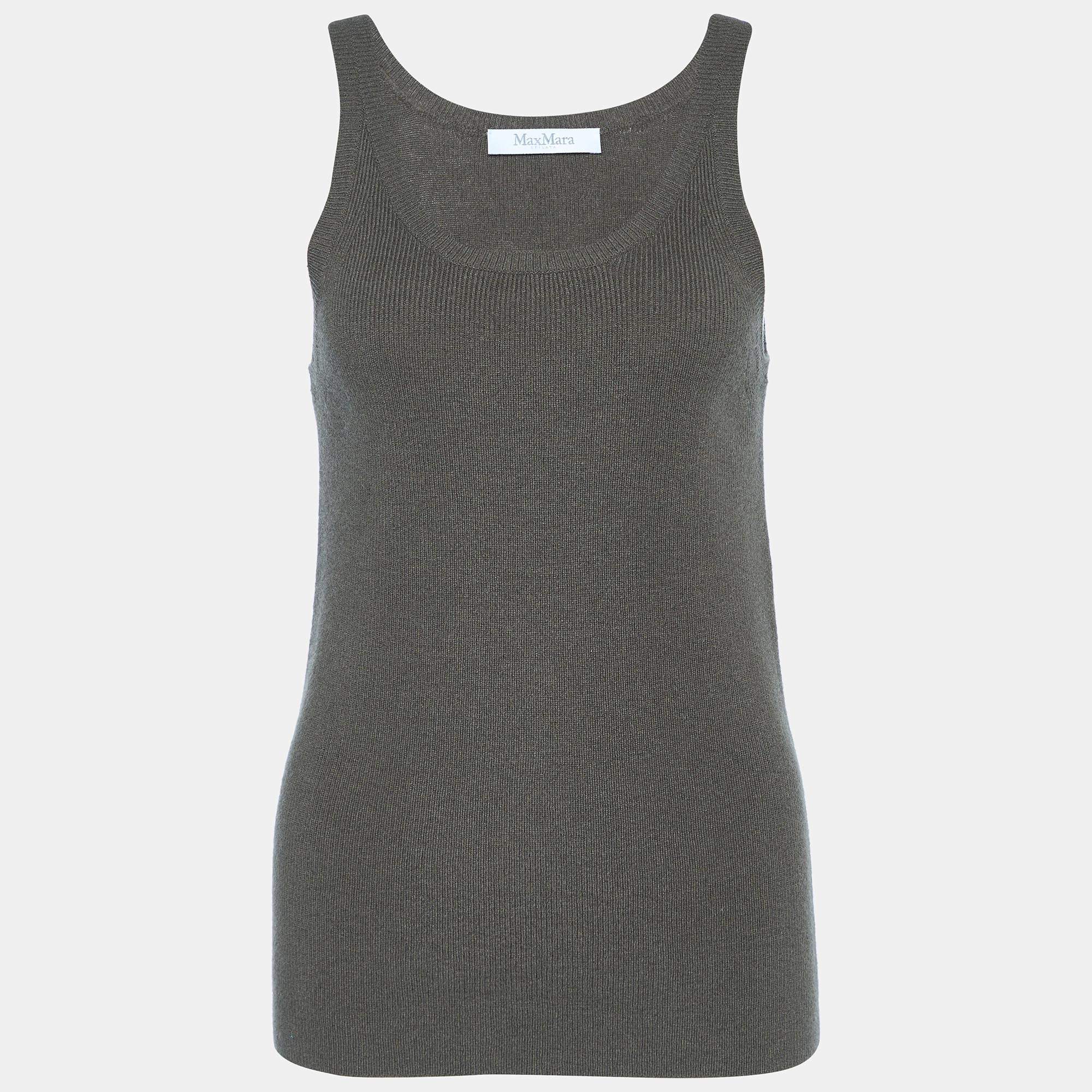 Pre Owned Max Mara Military Green Wool Cashmere Tank Top M