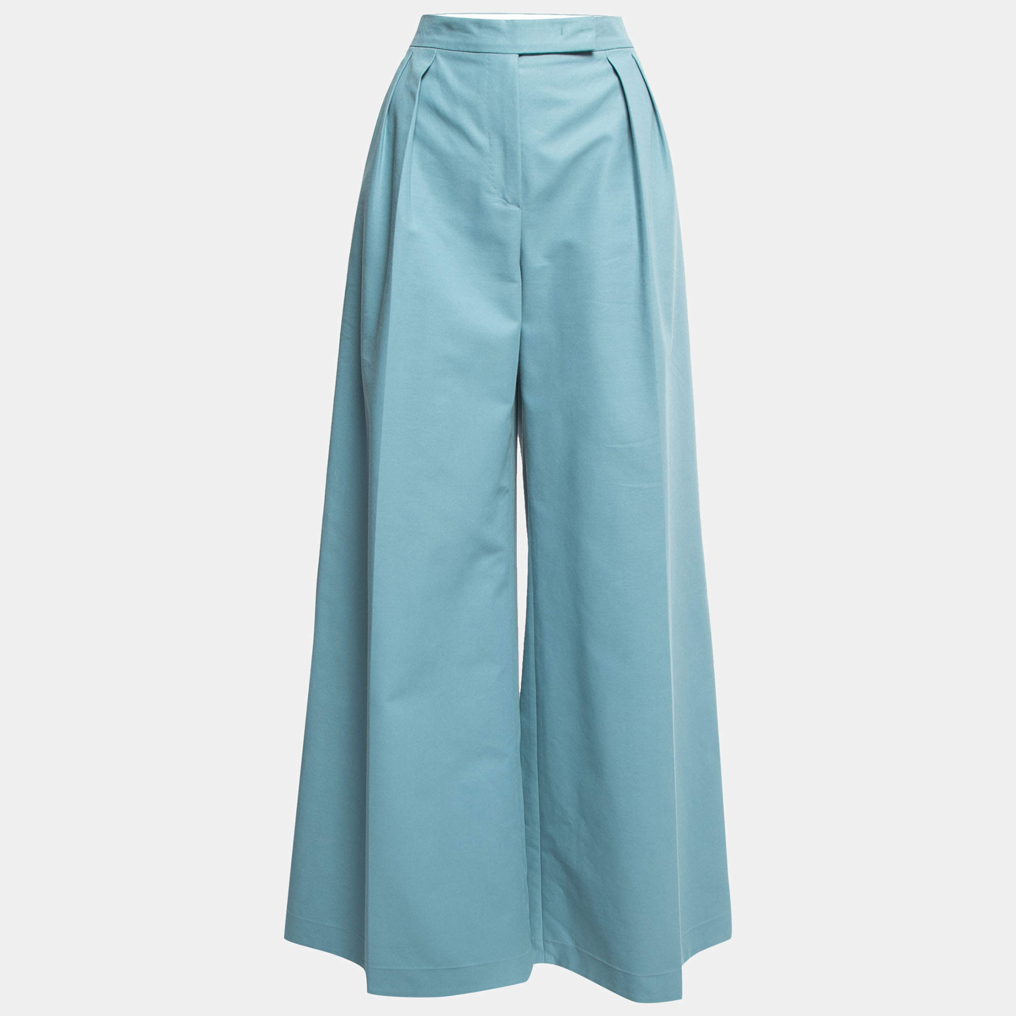 Pre Owned Max Mara Blue Cotton Wide Leg Trousers L