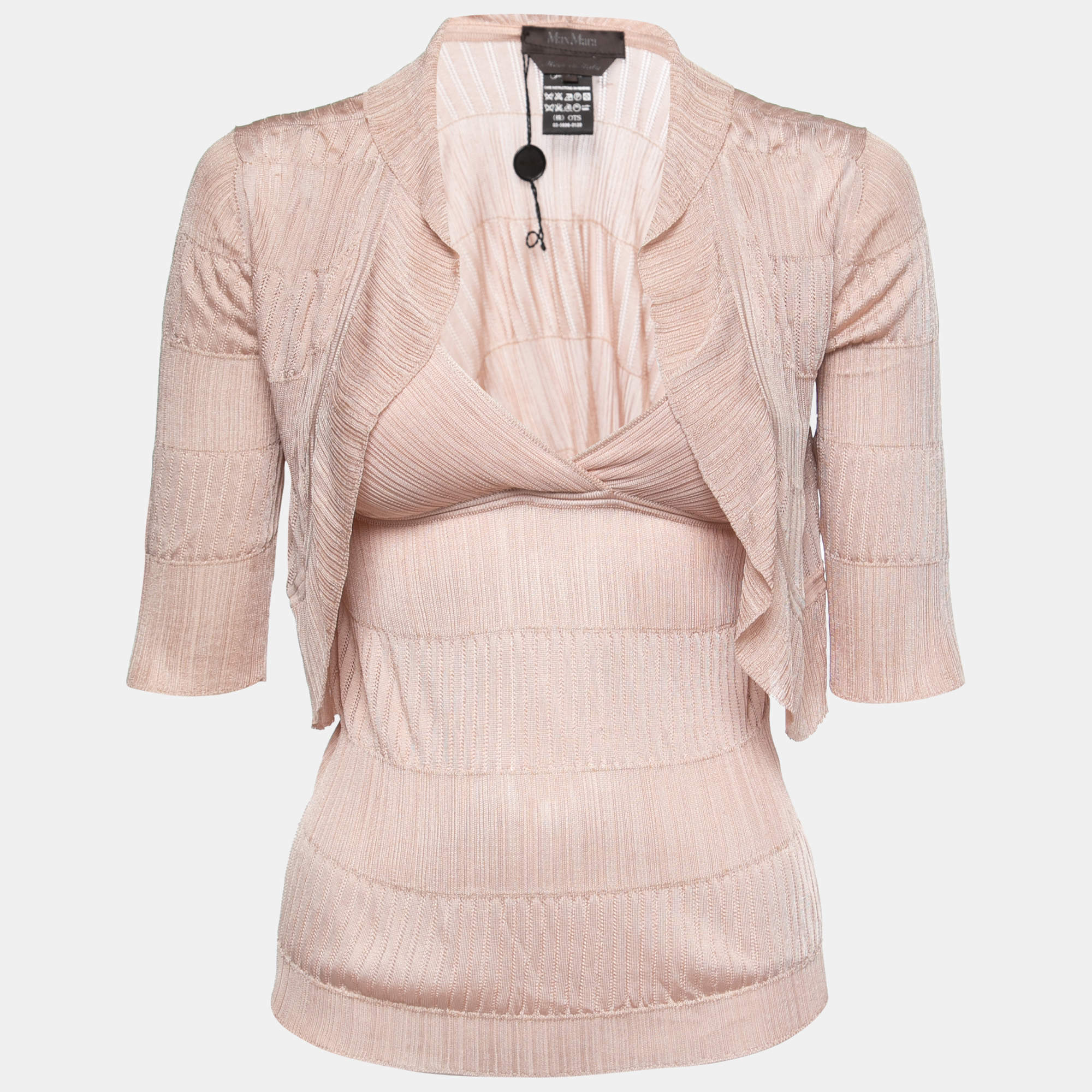 Pre Owned Max Mara Light Pink Stretch-Knit Top & Shrug Set M