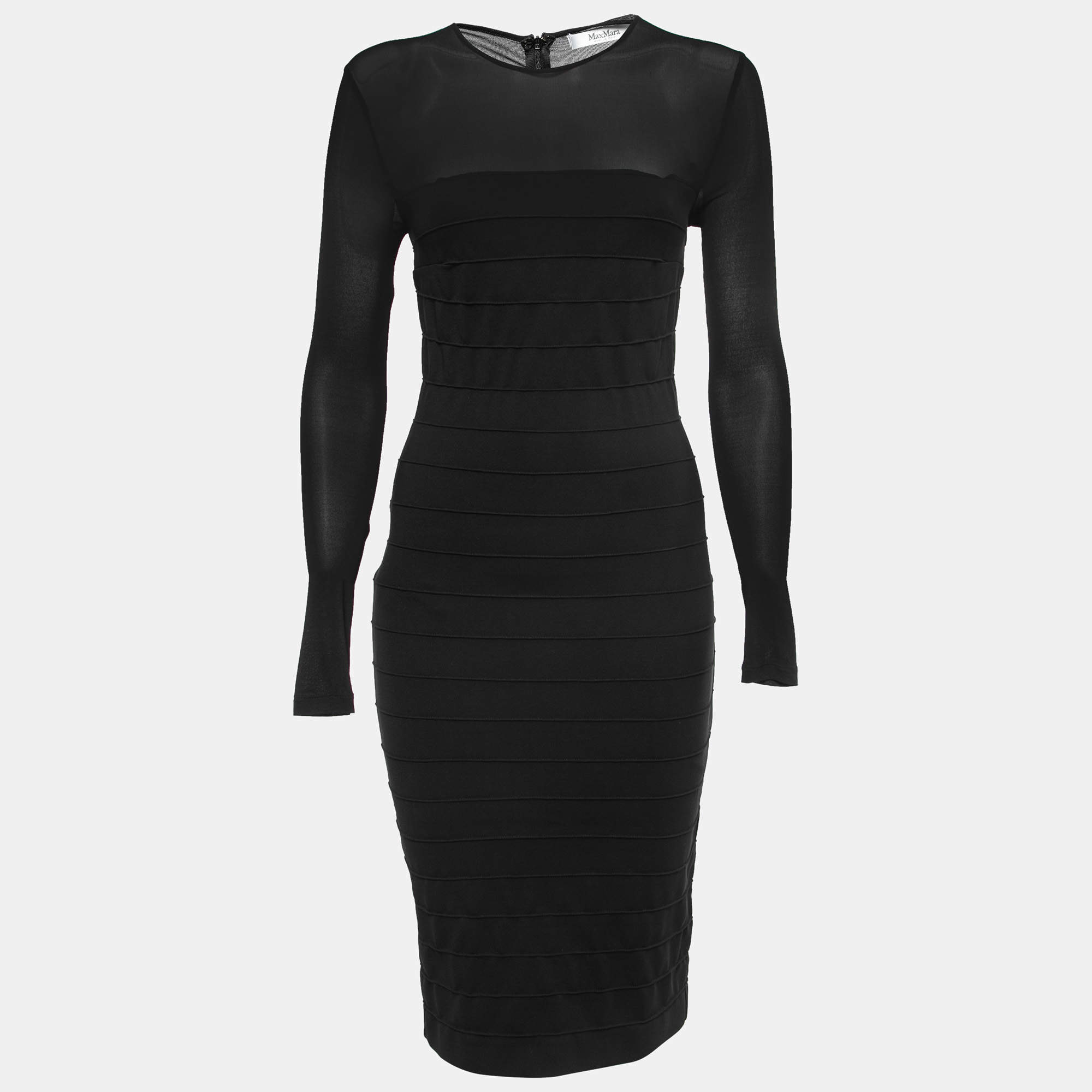 Pre Owned Max Mara Black Stretch Knit Long Sleeve Bodycon Dress S
