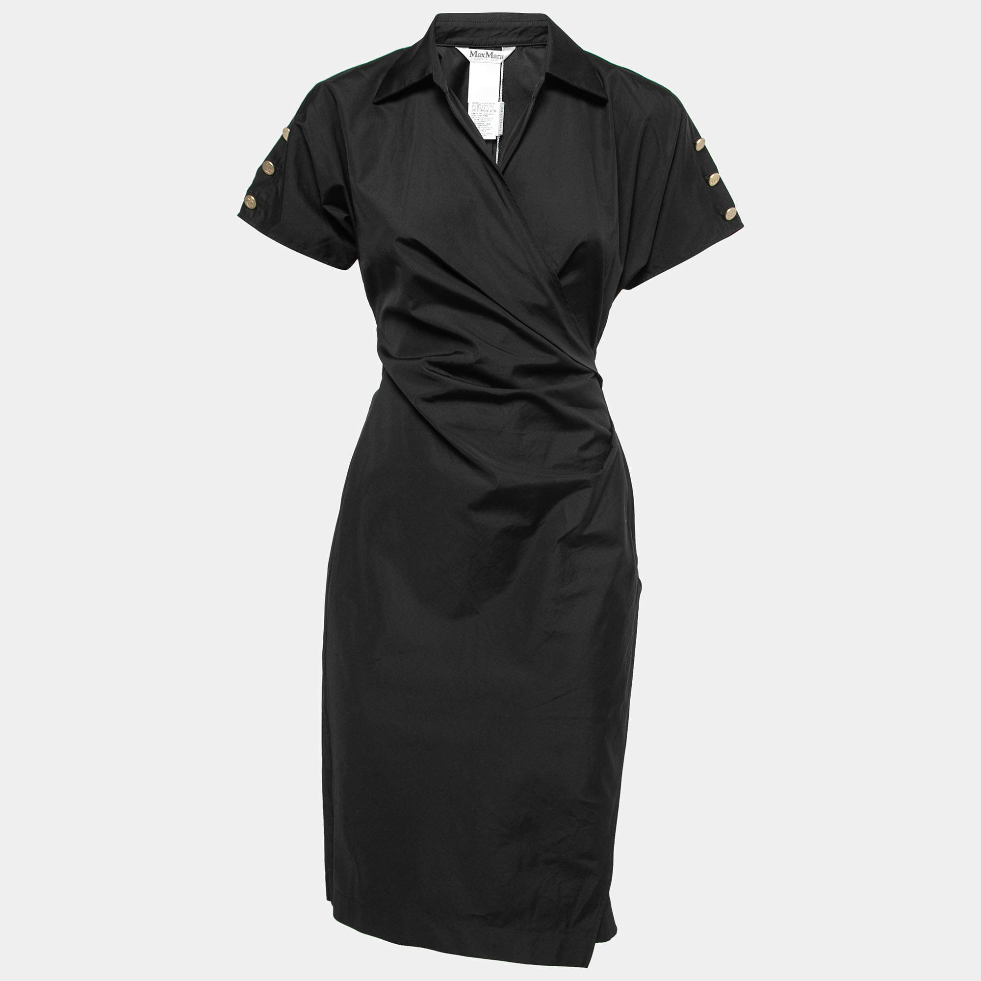 Pre Owned Max Mara Black Cotton Wrap Detail Short Sleeve Dress XS