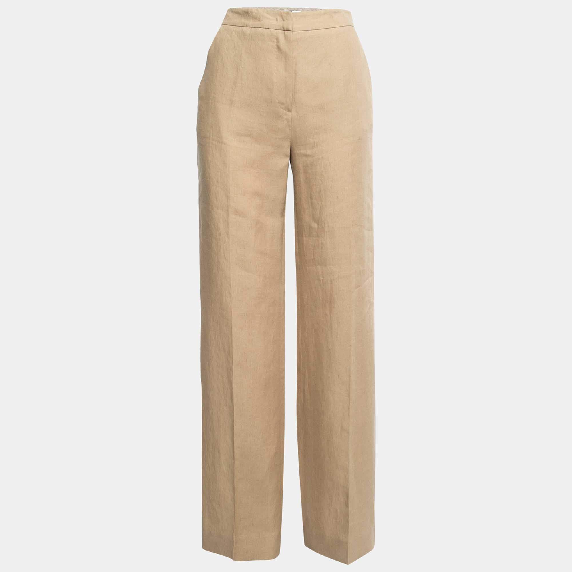 Pre Owned Max Mara Beige Linen Trousers M