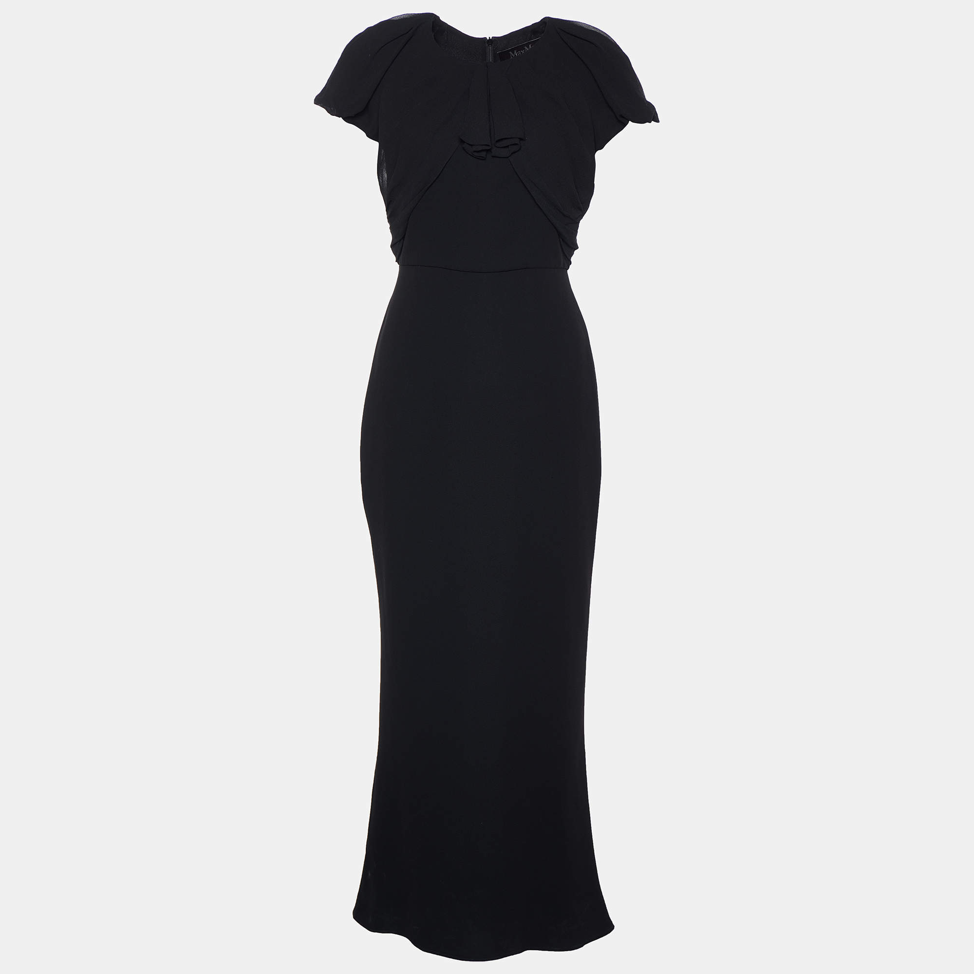 Pre Owned Max Mara Black Crepe Drape Detail Maxi Dress M
