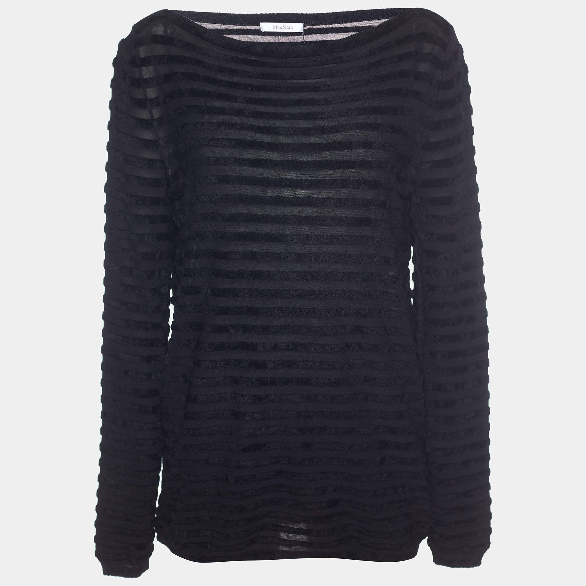 Max Mara Black Devore Boat Neck Top XL