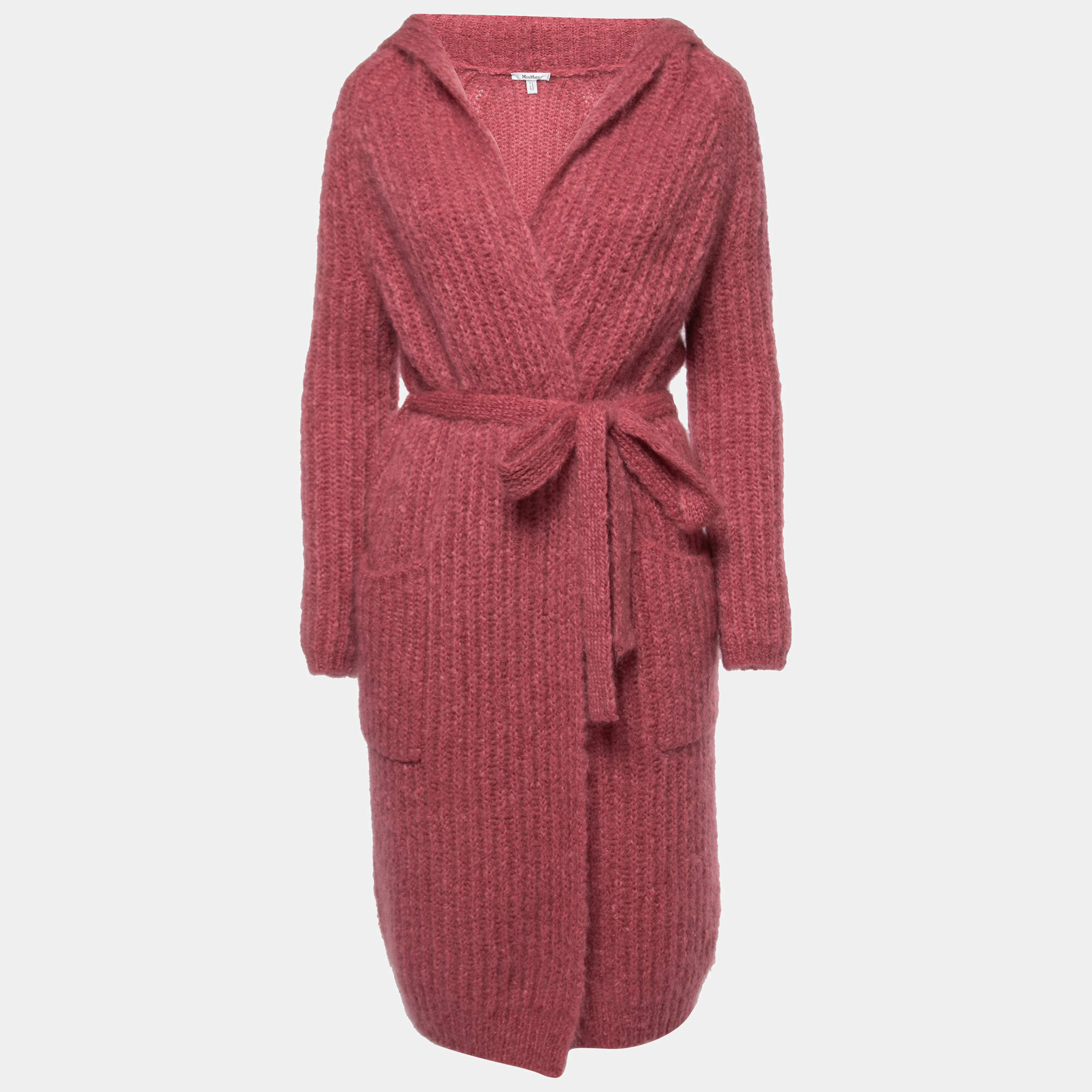 Max Mara Pink Mohair Belted Hooded Cardigan XS