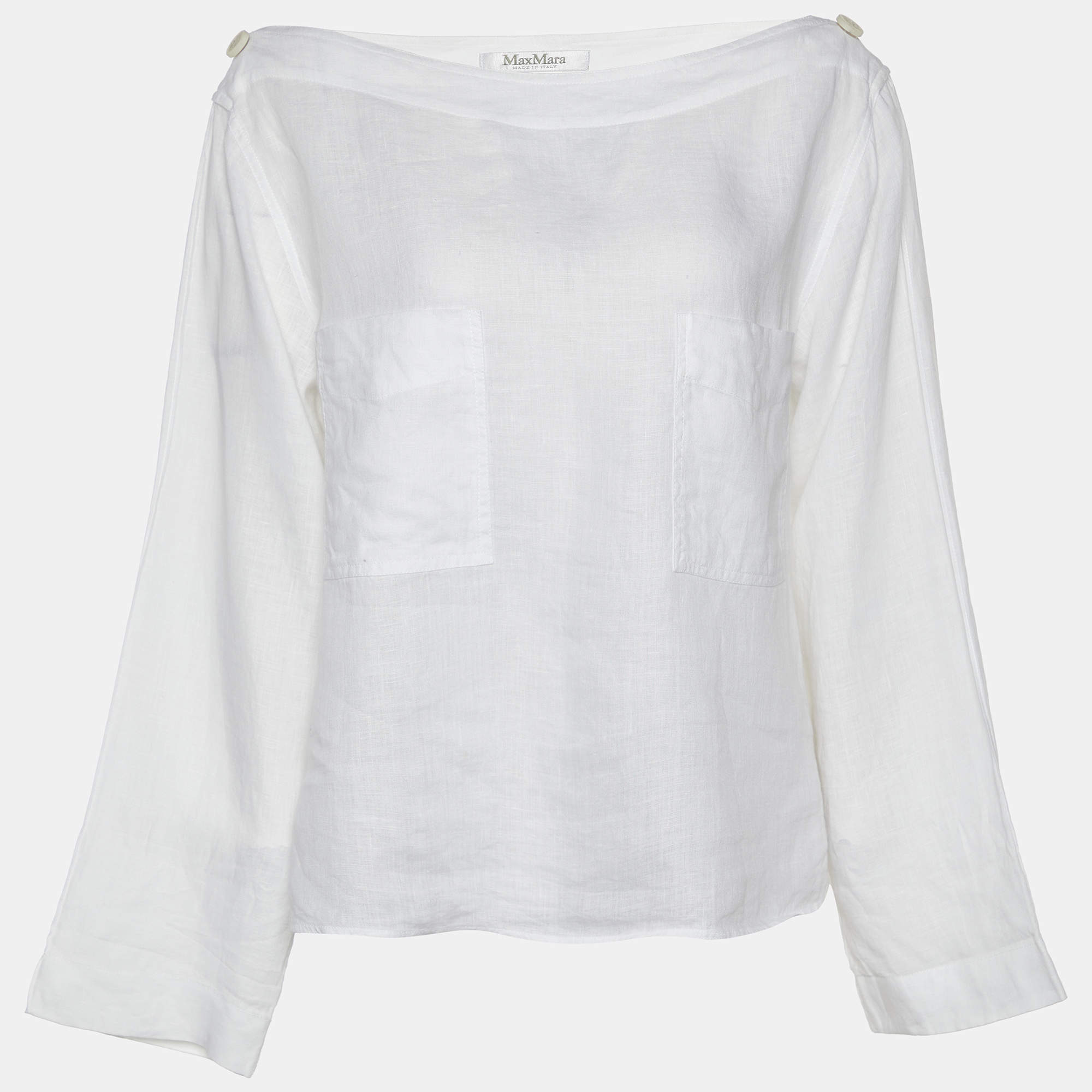 Pre Owned Max Mara White Linen Pocket Detail Top M