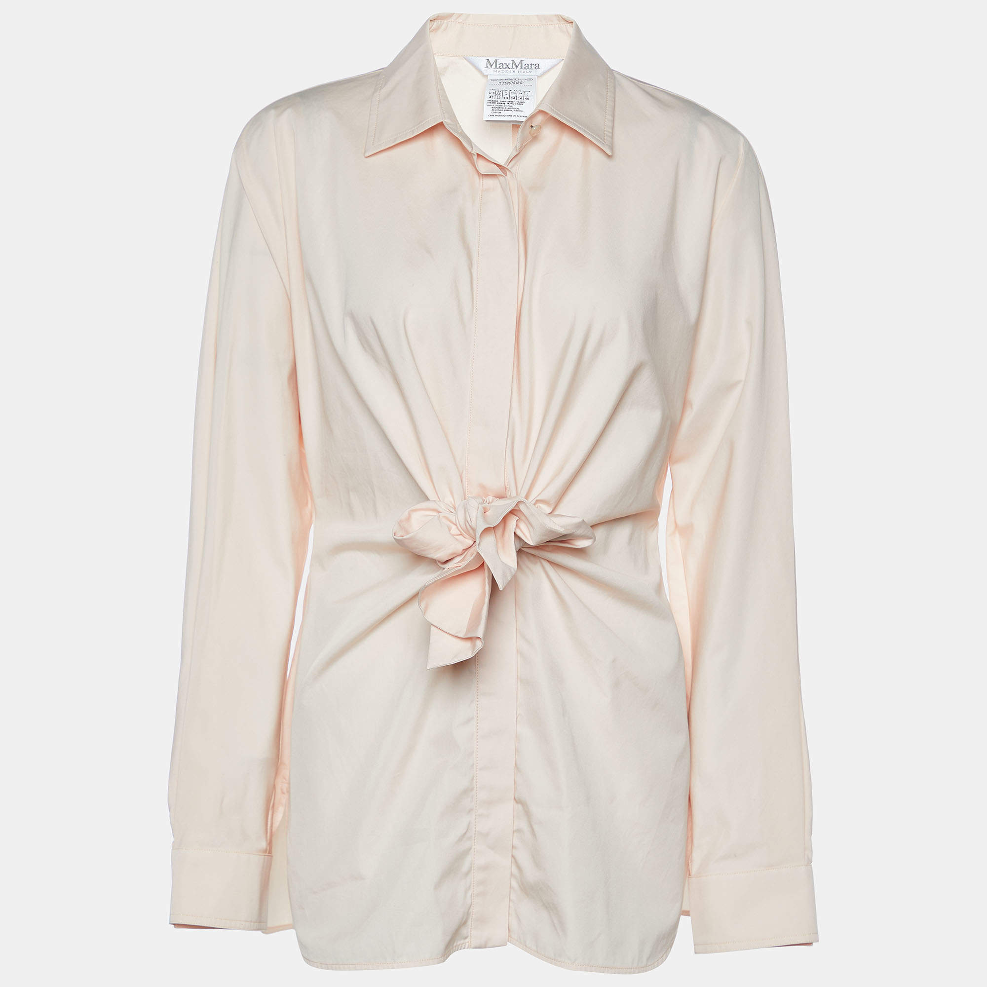 Max Mara Pink Cotton Tie Detail Button Front Shirt L