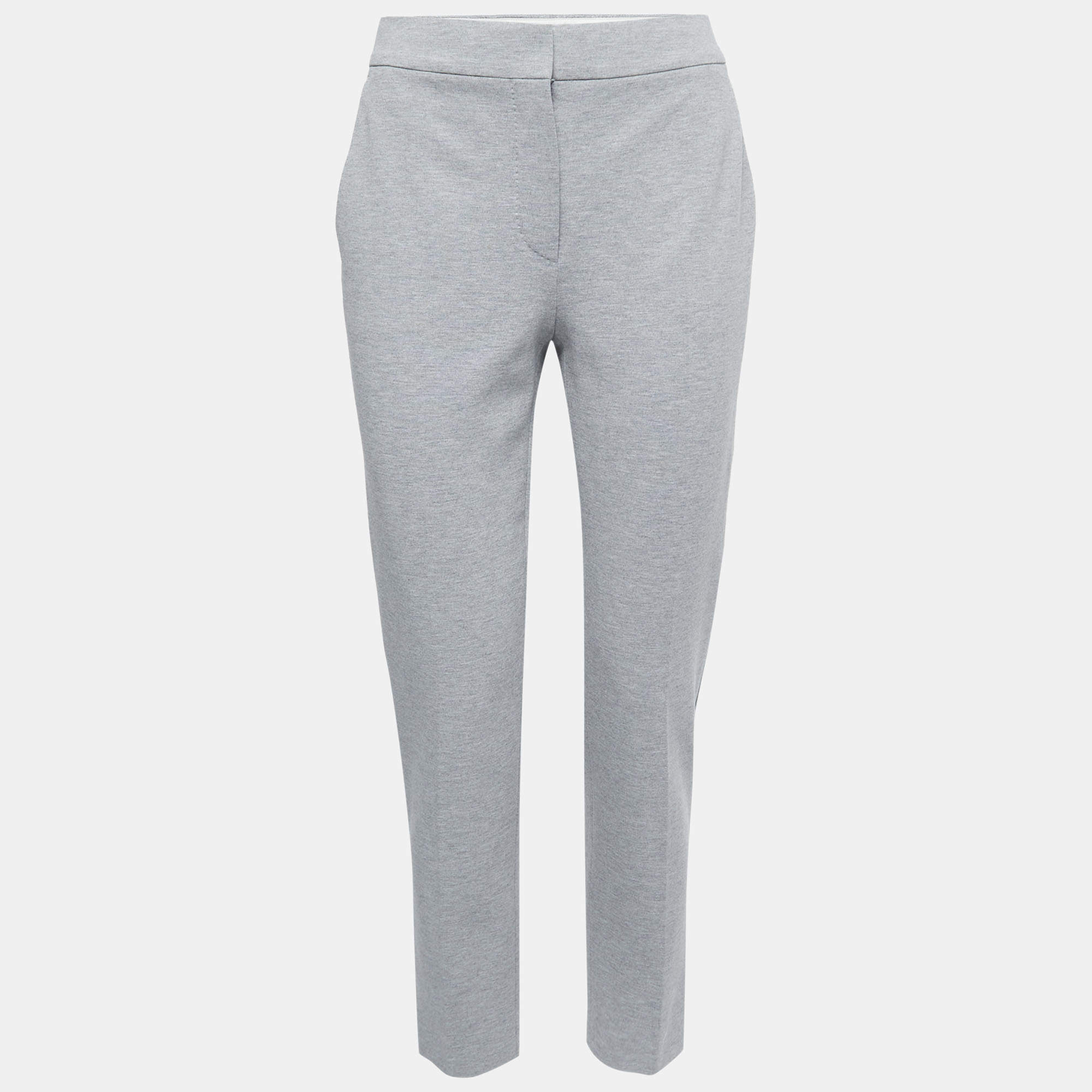 Pre Owned Max Mara Grey Jersey Knit Tailored Trousers M