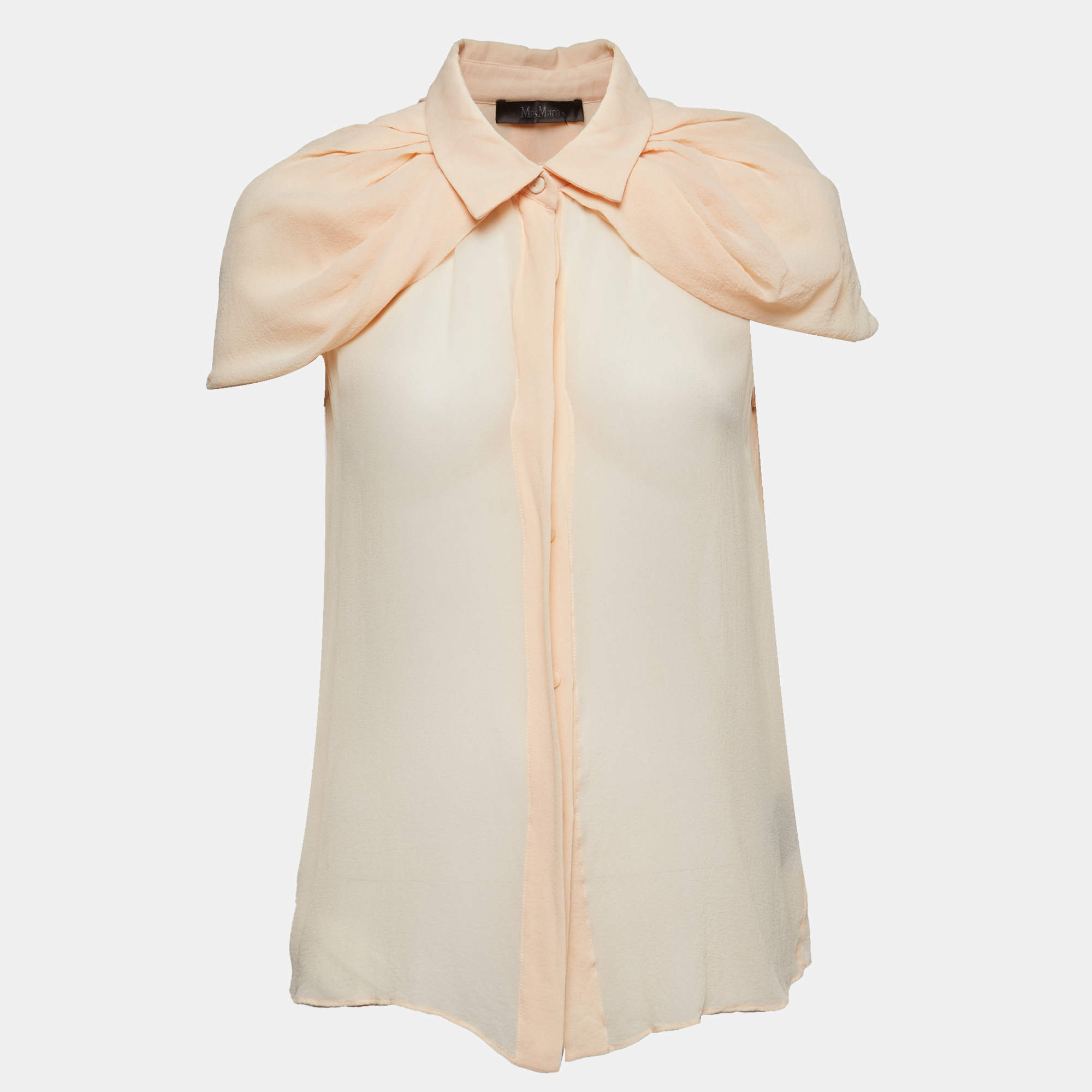 Max Mara Light Orange Silk Cape Detailed Button Front Blouse M