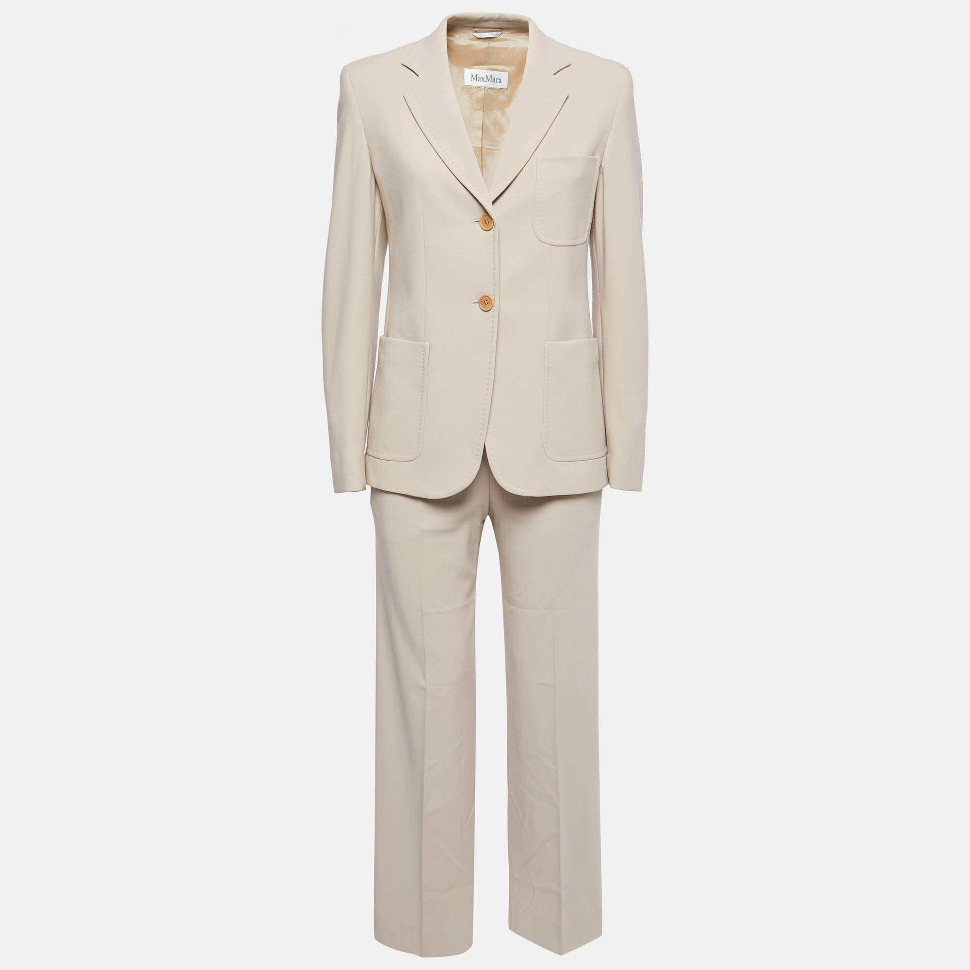 Max Mara Beige Wool Single-Breasted Suit S