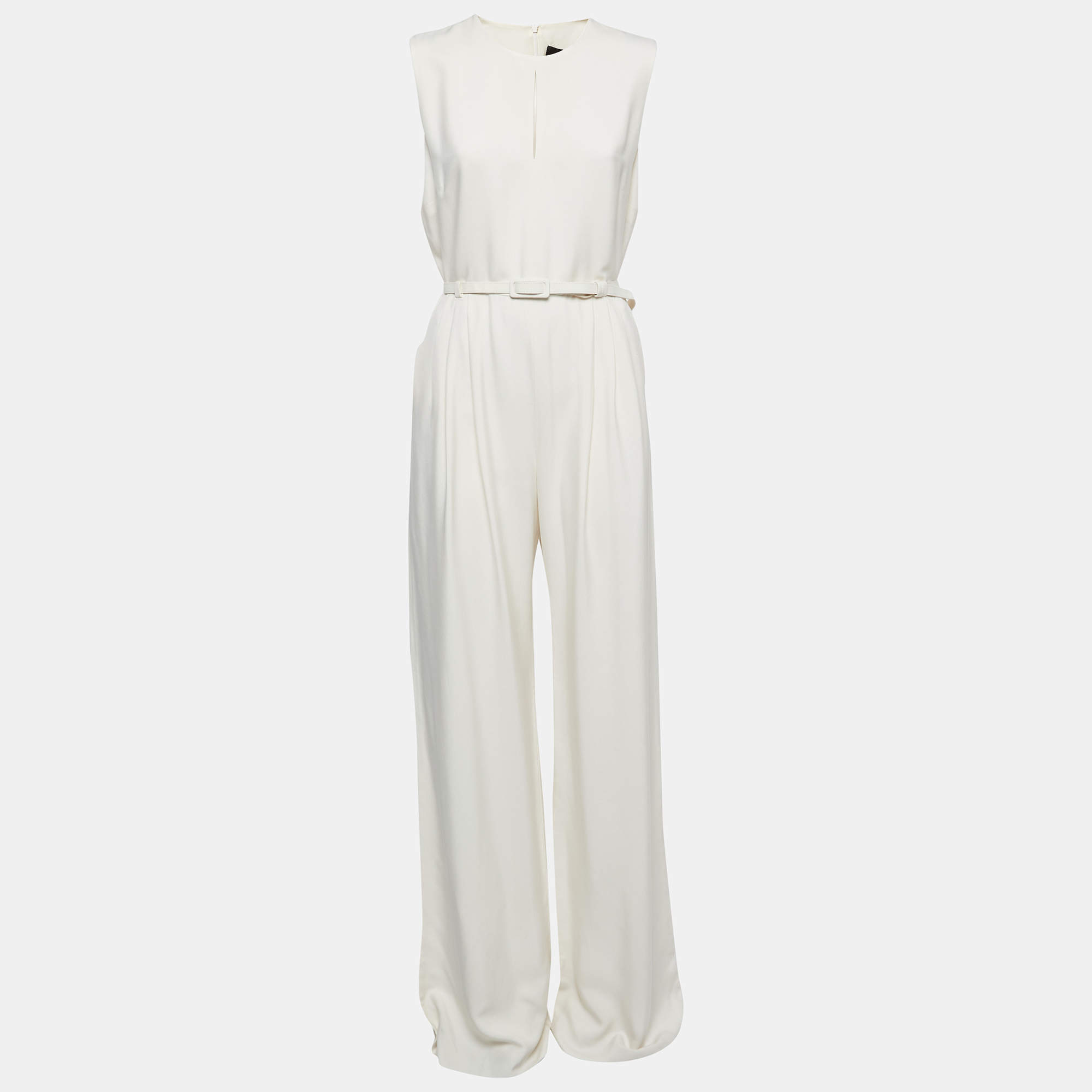 Max Mara Cream Silk Belted Sleeveless Jumpsuit L