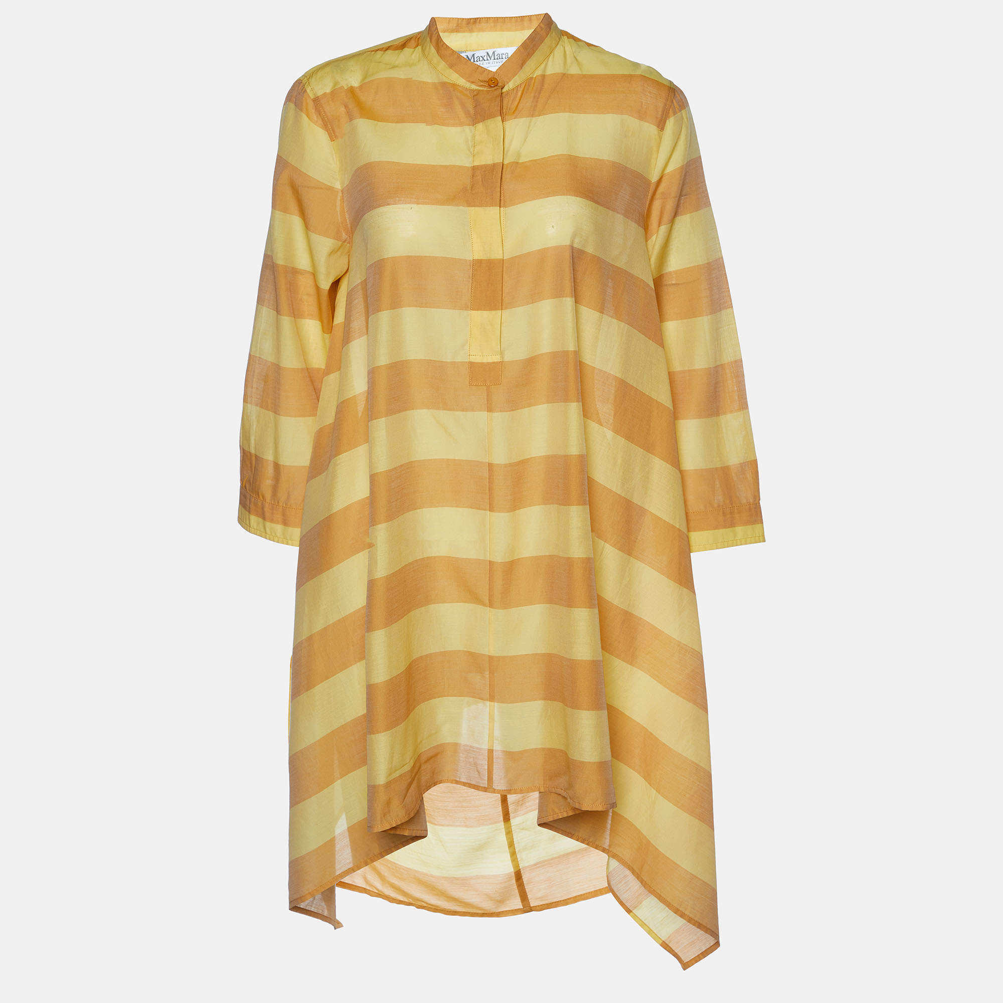 Max Mara Yellow Striped Cotton & Silk Asymmetric Hem Tunic M