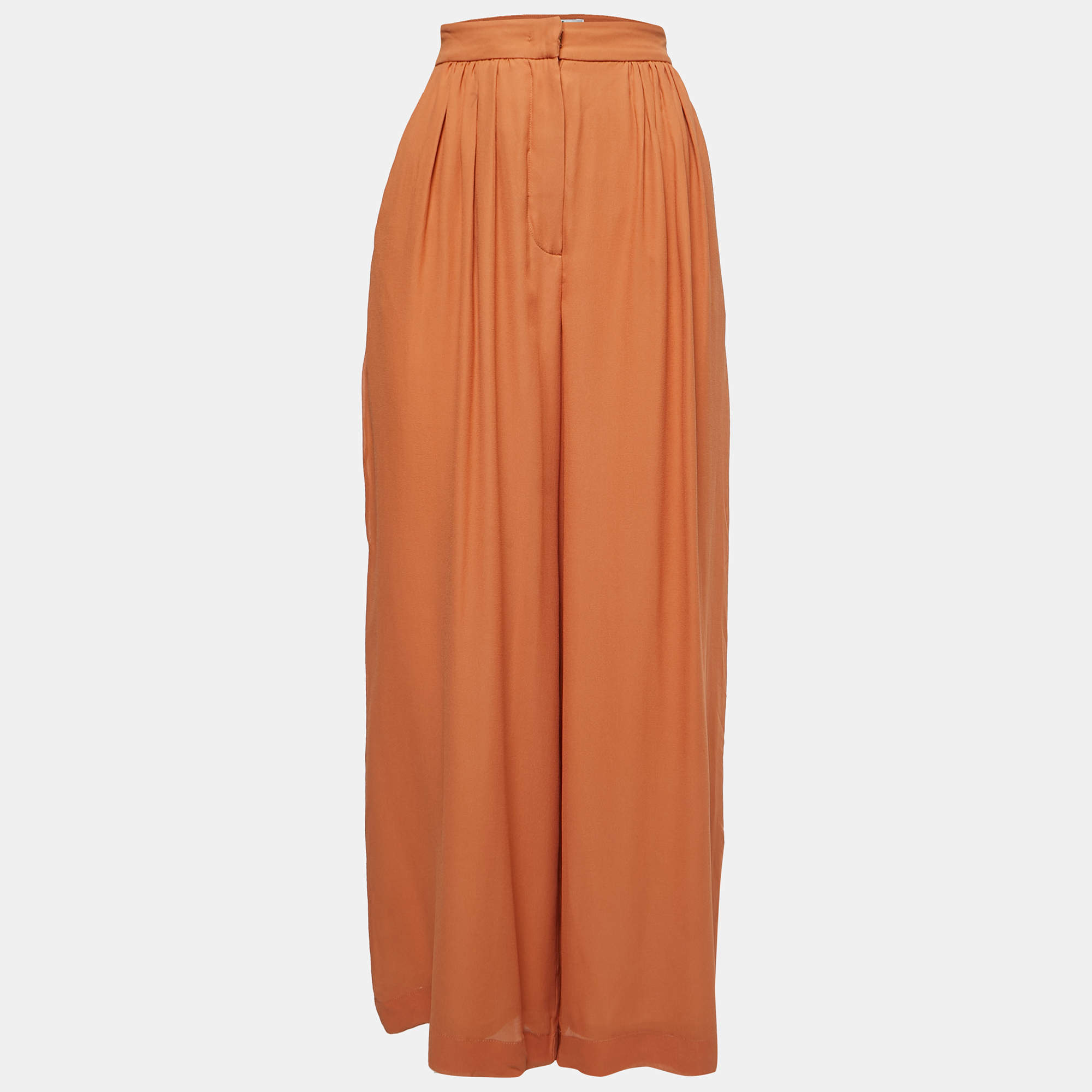 Max Mara Orange Silk Chiffon Gathered Waist Palazzo Pants S
