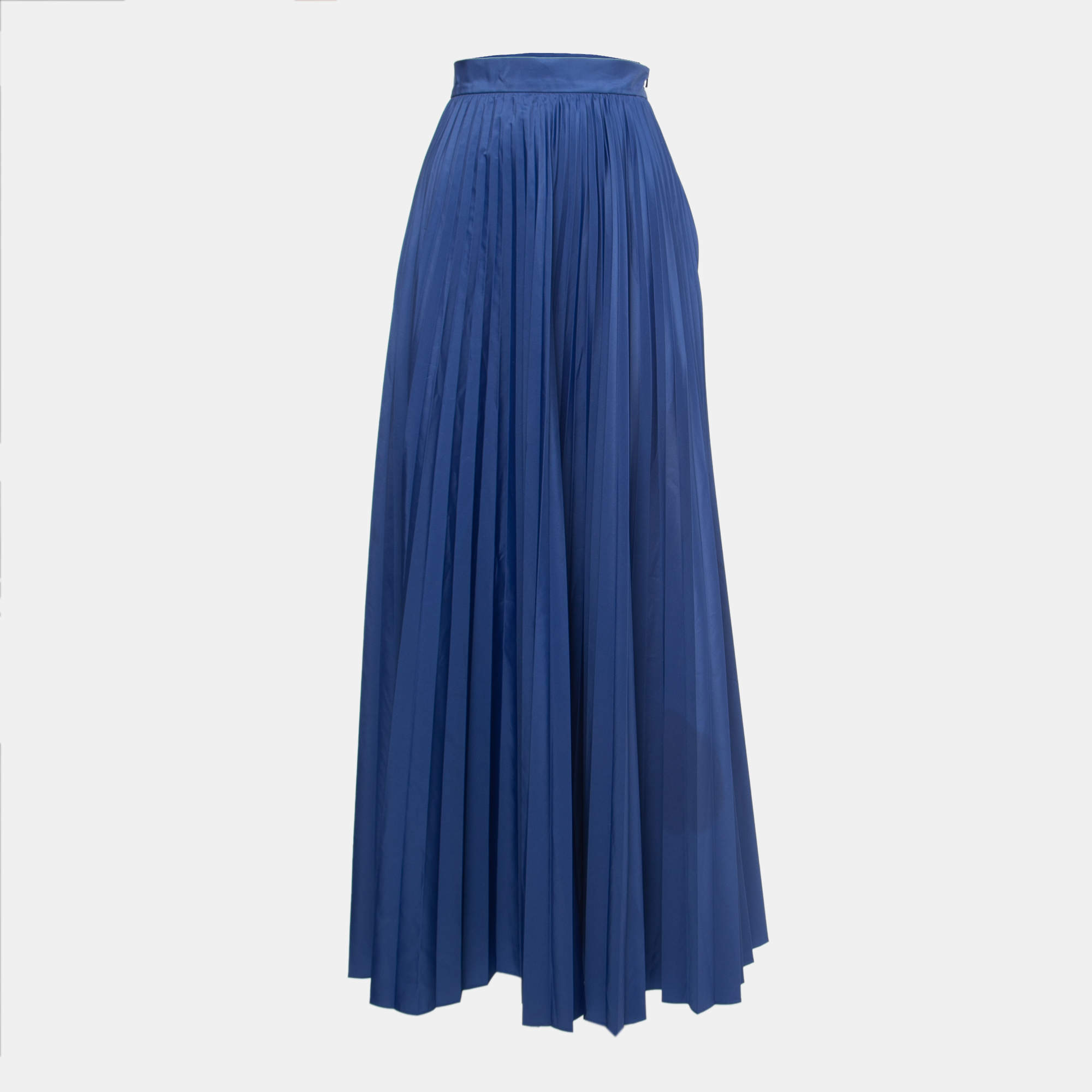 Pre Owned Max Mara Blue Taffeta Pleated Maxi Skirt L