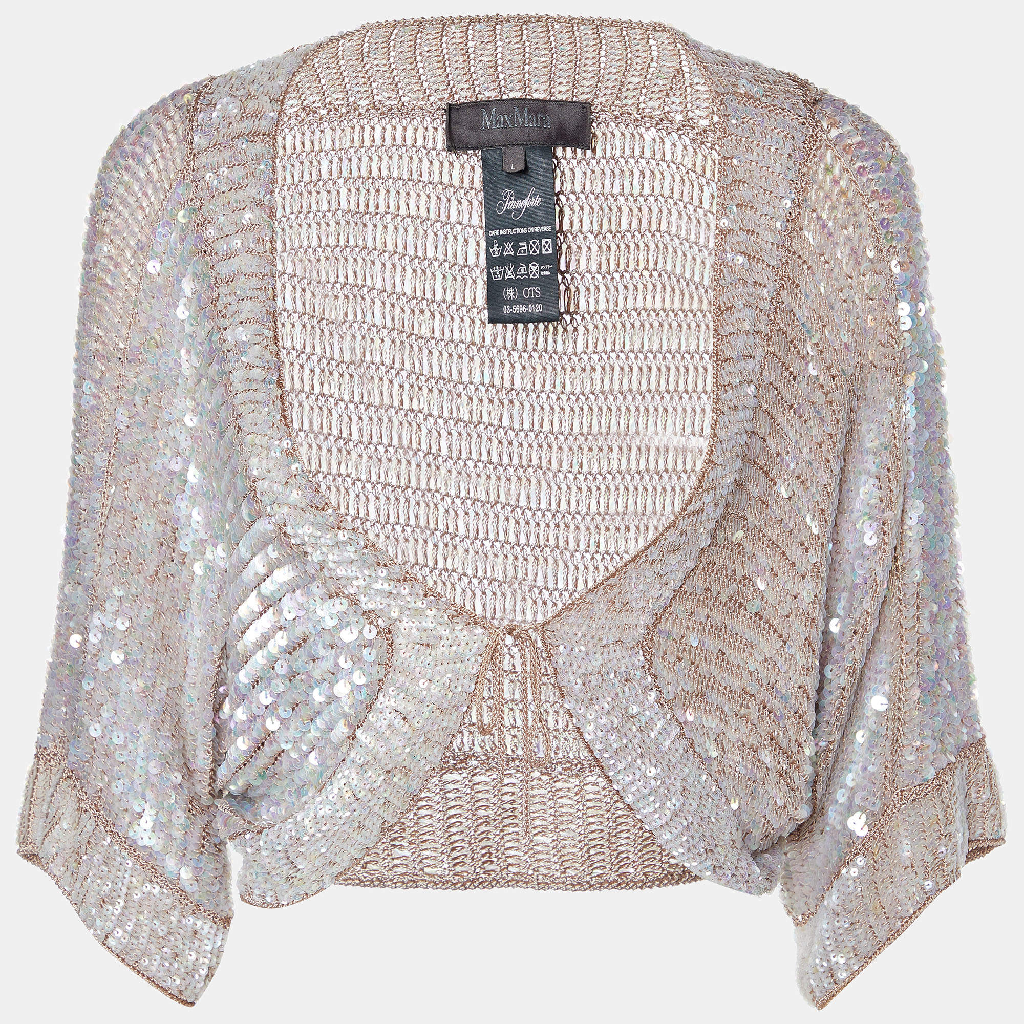Max Mara Brown Sequined Knit Cropped Cardigan L