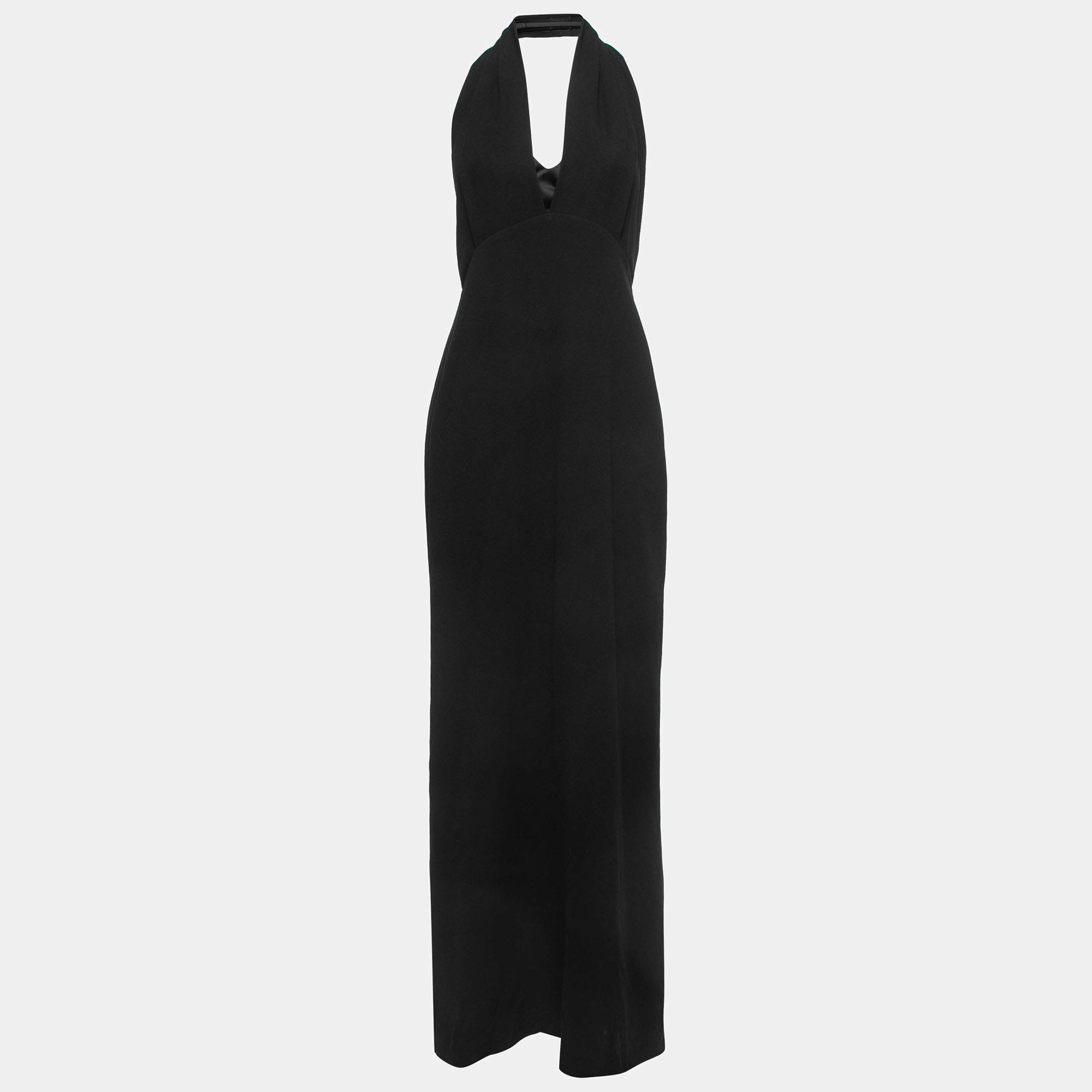 Max Mara Vintage Black Crepe Halter Neck Gown L