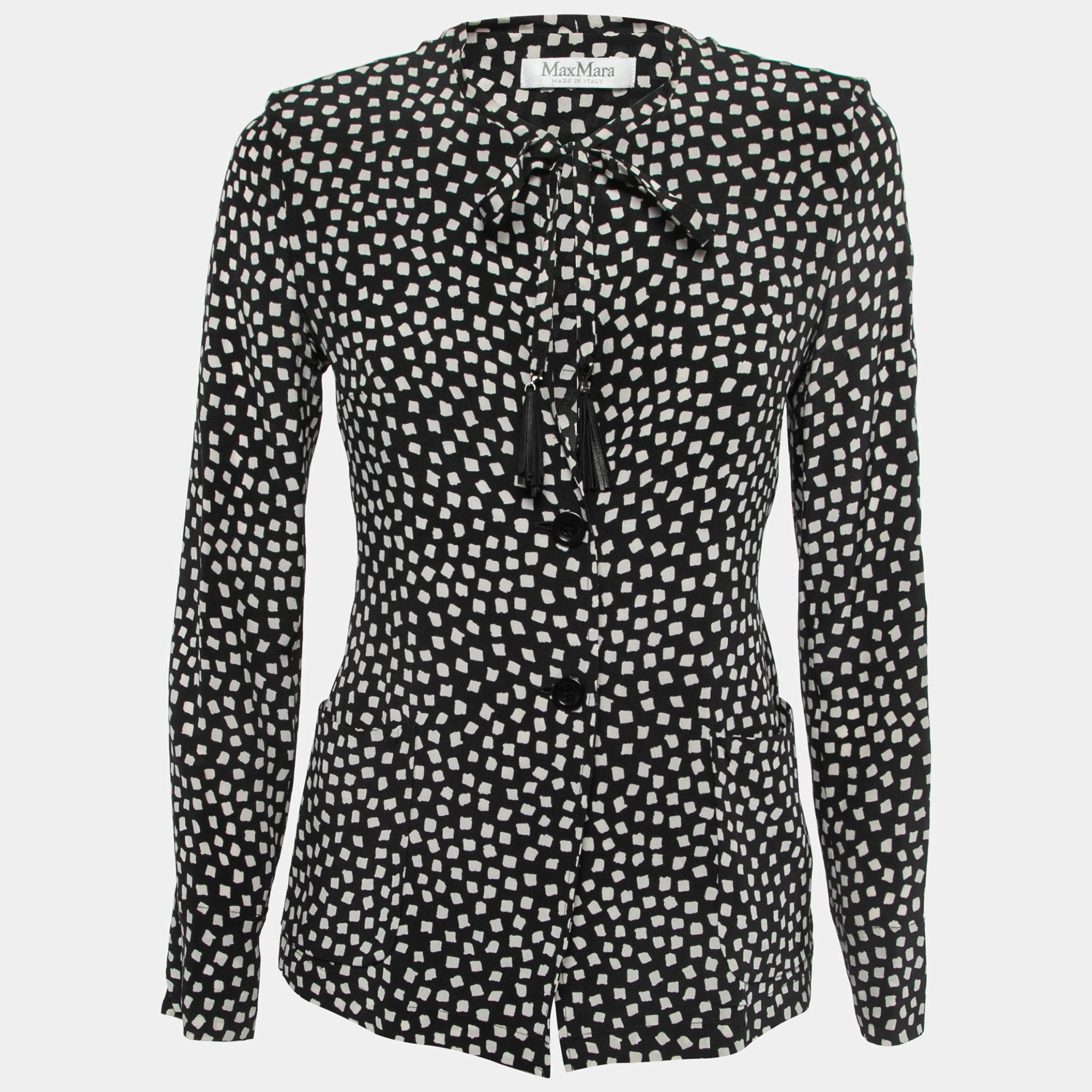 Max Mara Black Printed Silk Top S