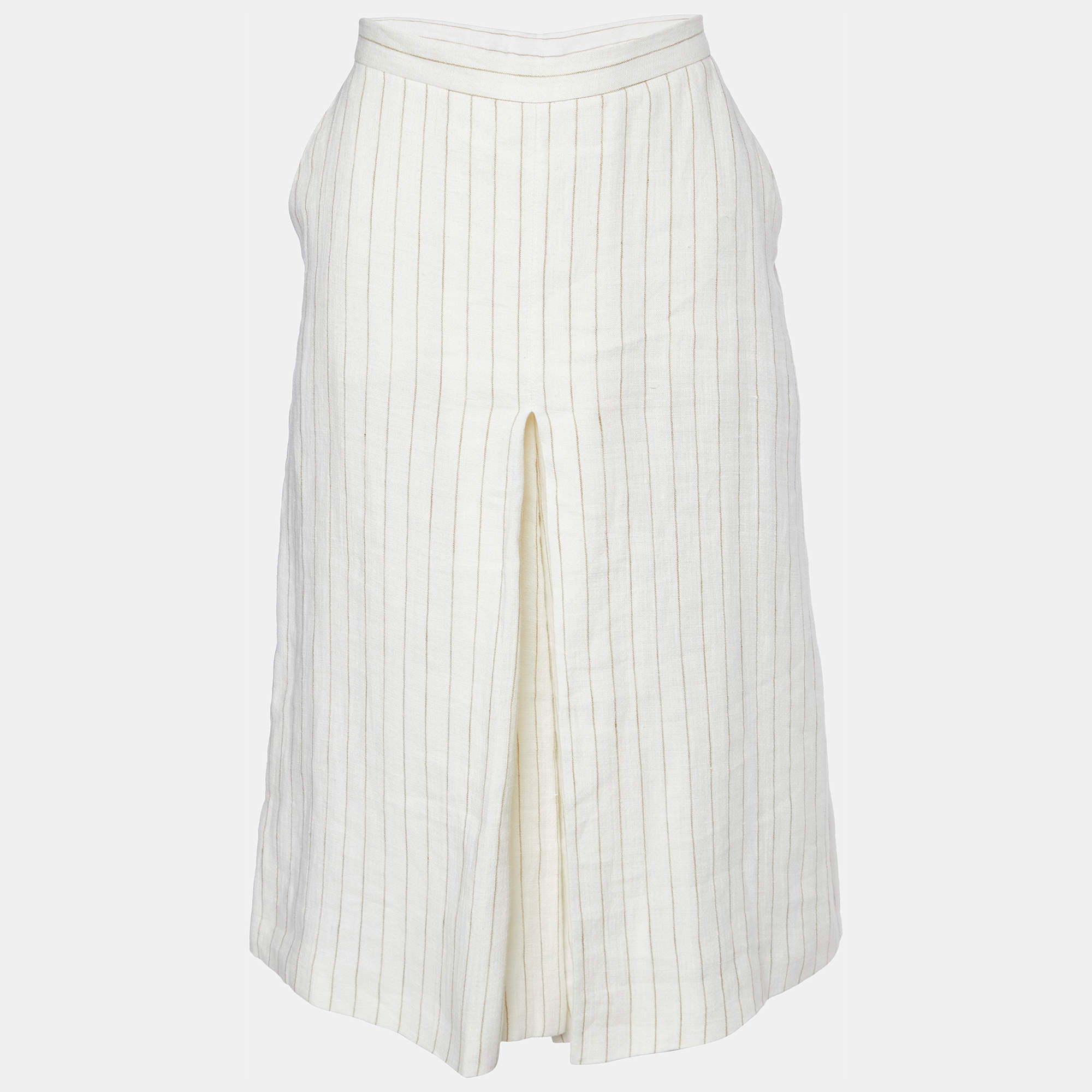 Max Mara Off White Striped Linen Pleated Culottes M