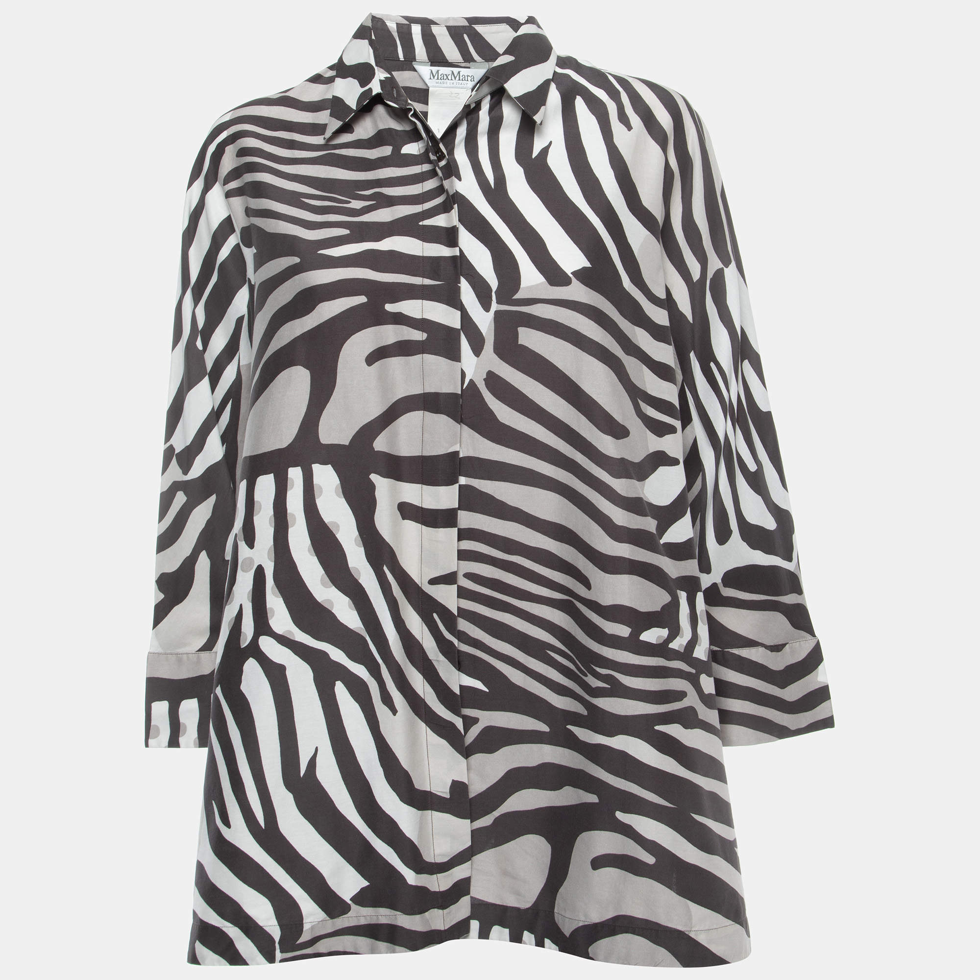 Pre Owned Max Mara White All-Over Print Cotton Button Front Long Sleeve Shirt L