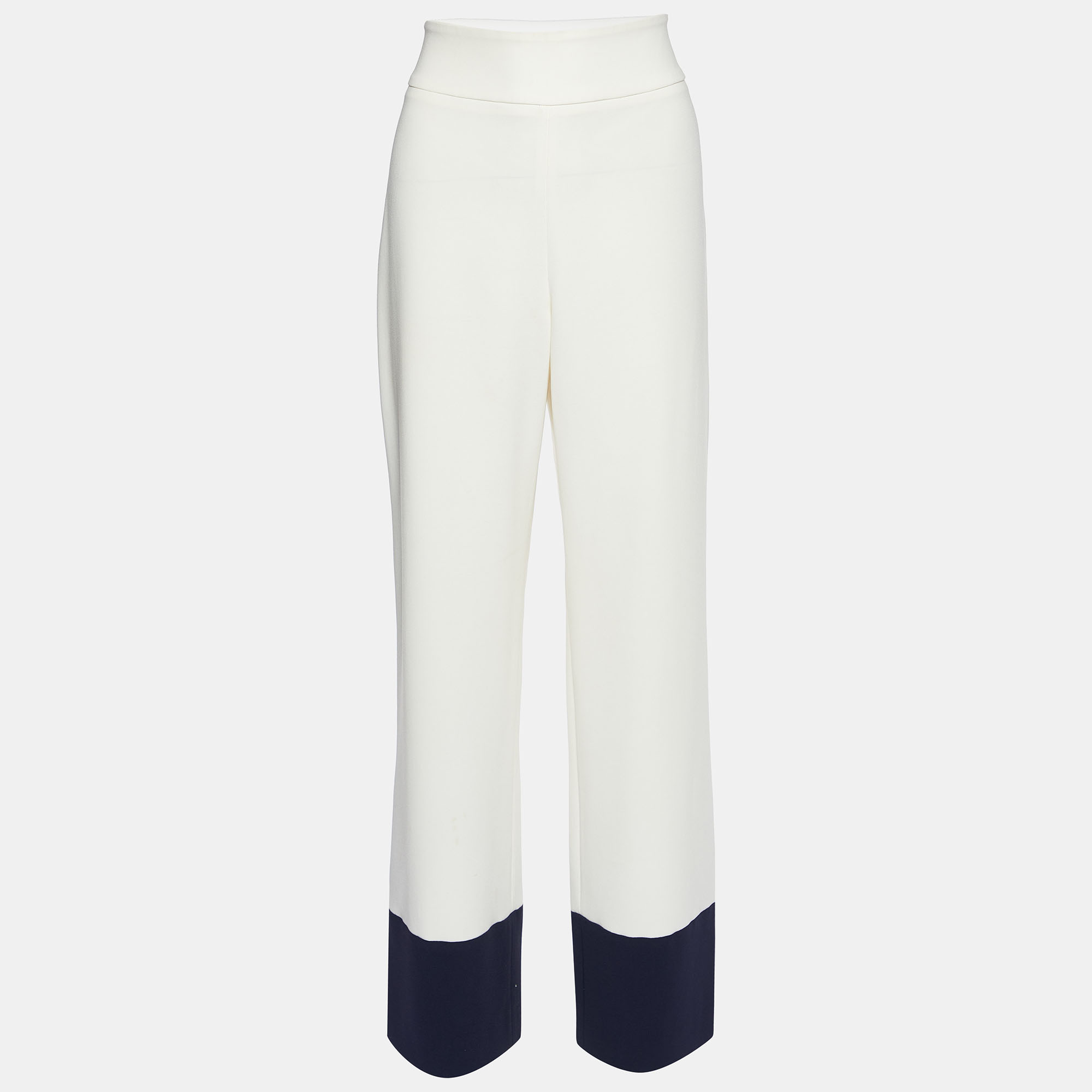 Max Mara White Crepe Contrast Detail Palazzo Pants M