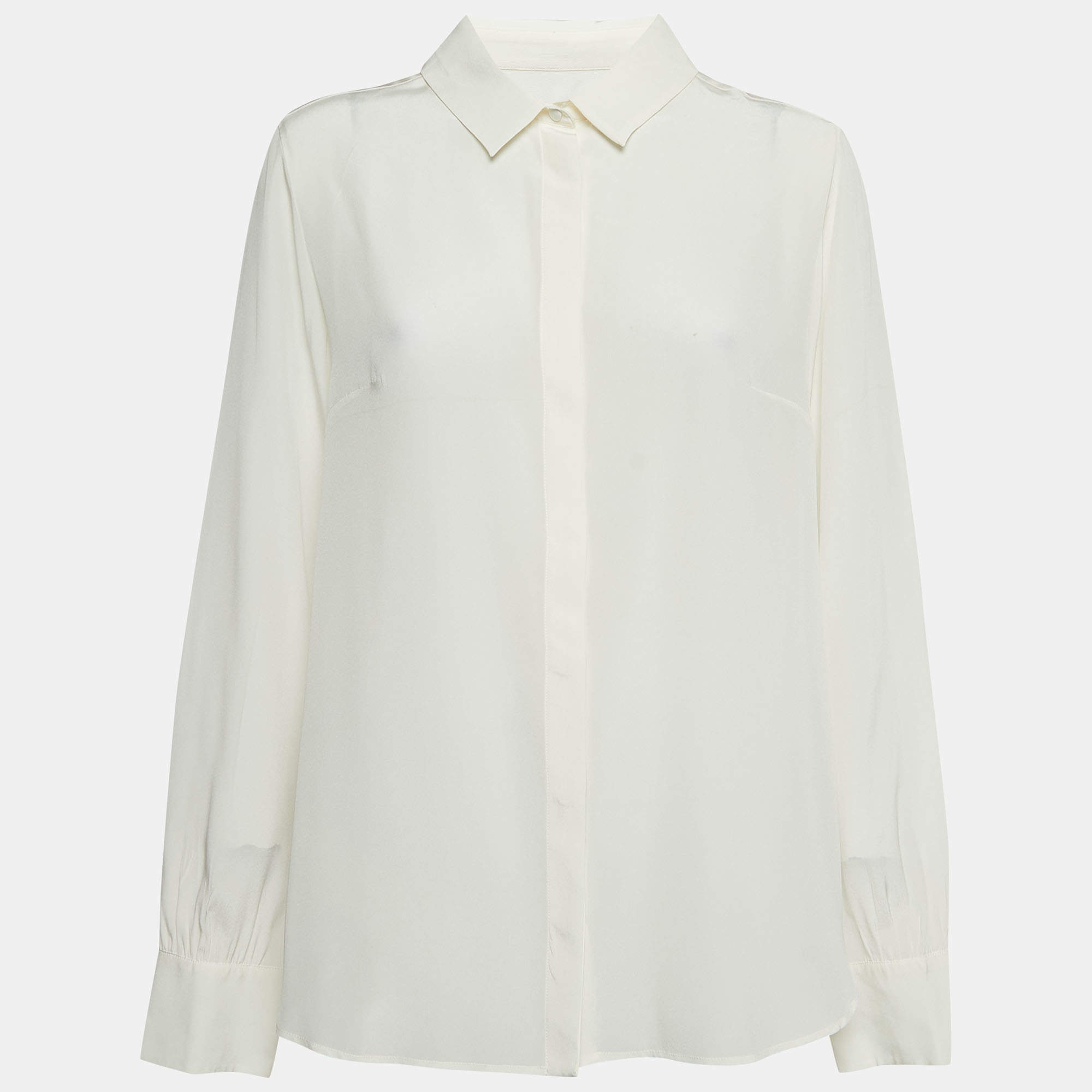 Pre Owned Max Mara Off White Silk Button Front Full Sleeve Shirt XL